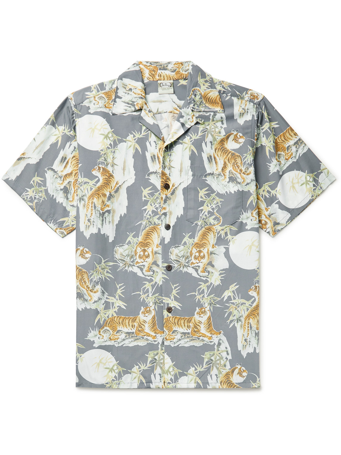 Tiger Faded Camp-Collar Printed Cotton Shirt
