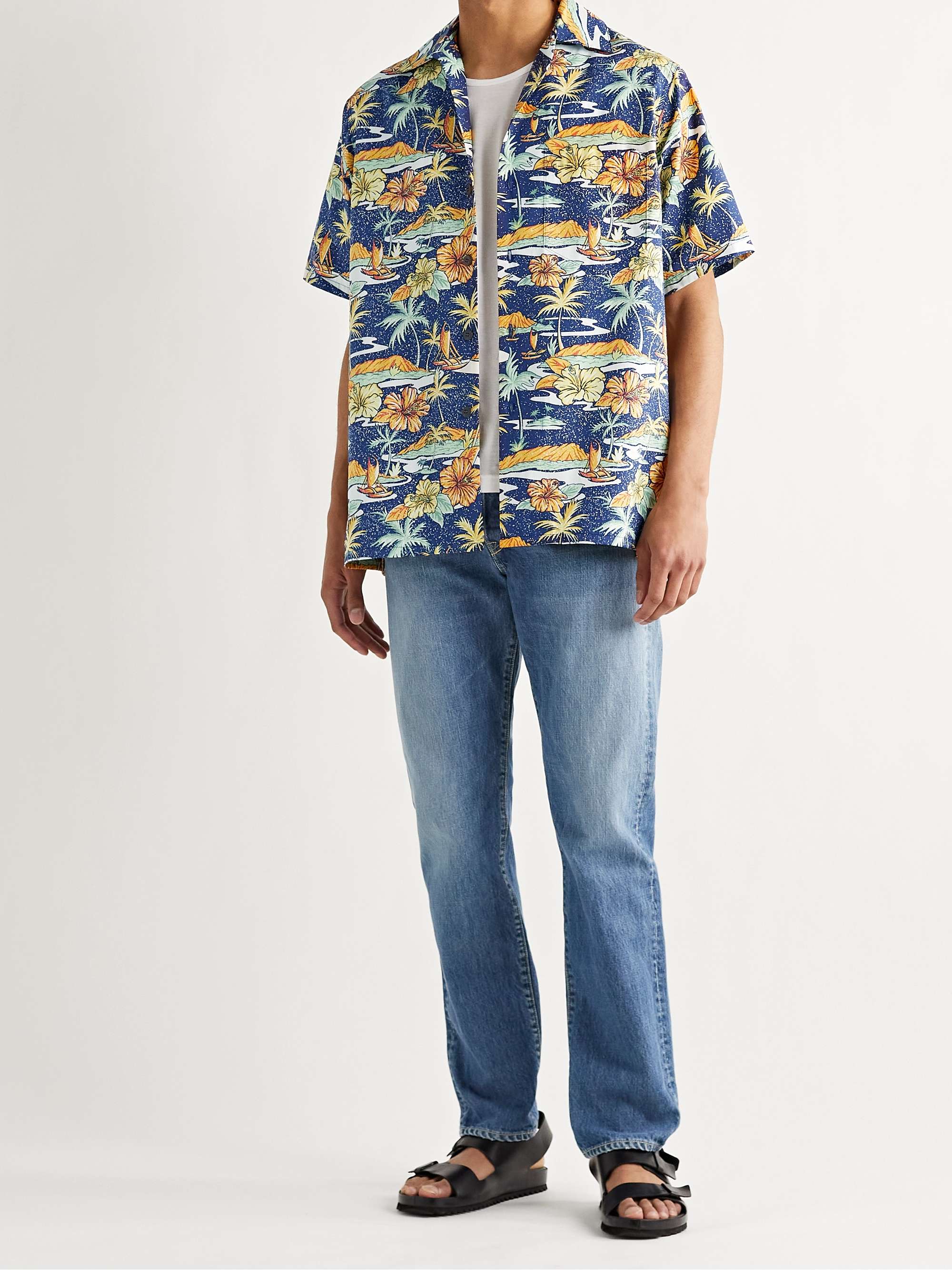 GO BAREFOOT Old Hawaii Camp-Collar Printed Cotton Shirt