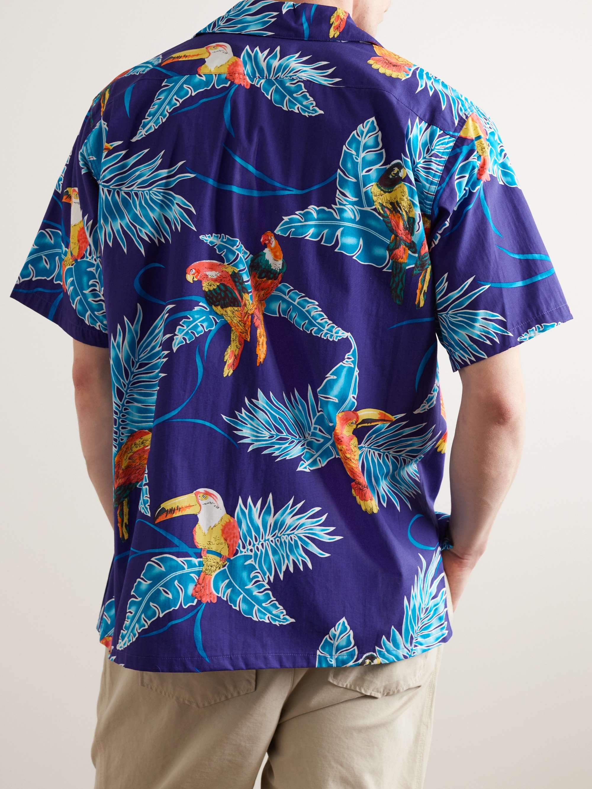 GO BAREFOOT Tropical Birds Camp-Collar Printed Cotton Shirt