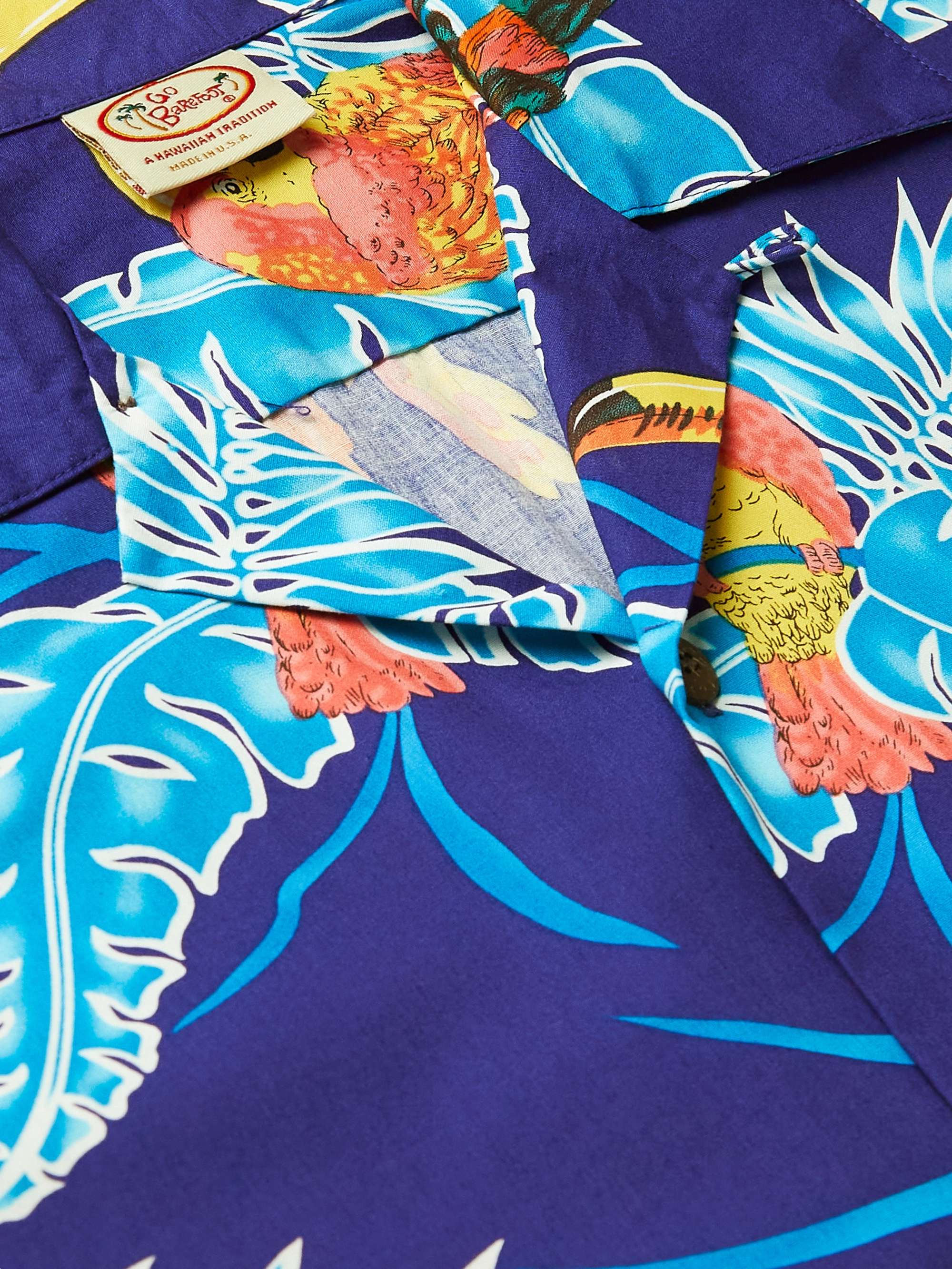GO BAREFOOT Tropical Birds Camp-Collar Printed Cotton Shirt