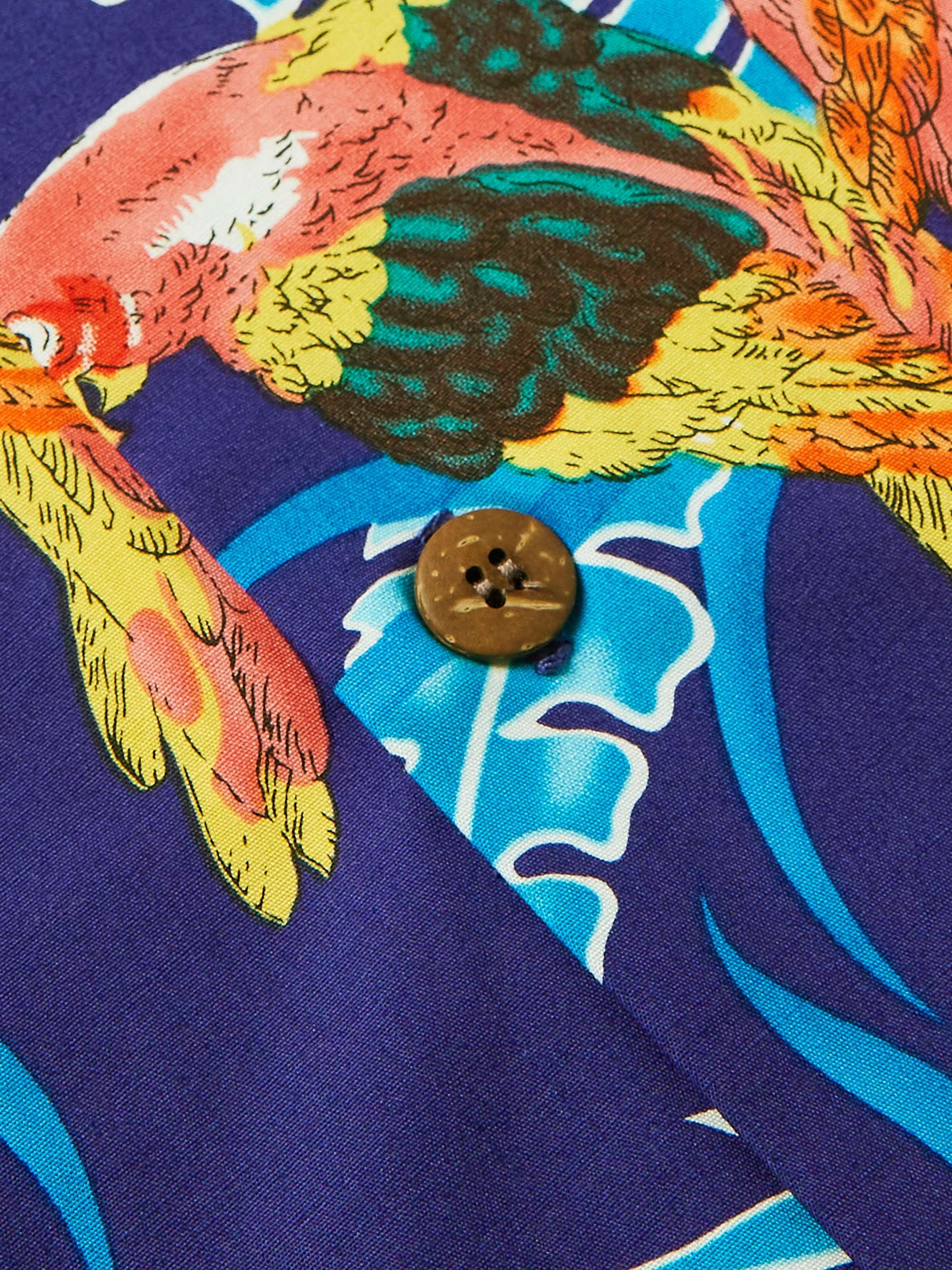 GO BAREFOOT Tropical Birds Camp-Collar Printed Cotton Shirt