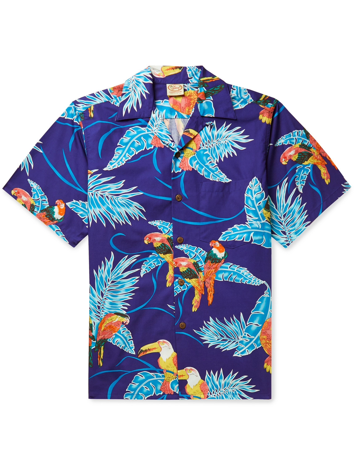 GO BAREFOOT - Tropical Birds Camp-Collar Printed Cotton Shirt - Men - Blue - M