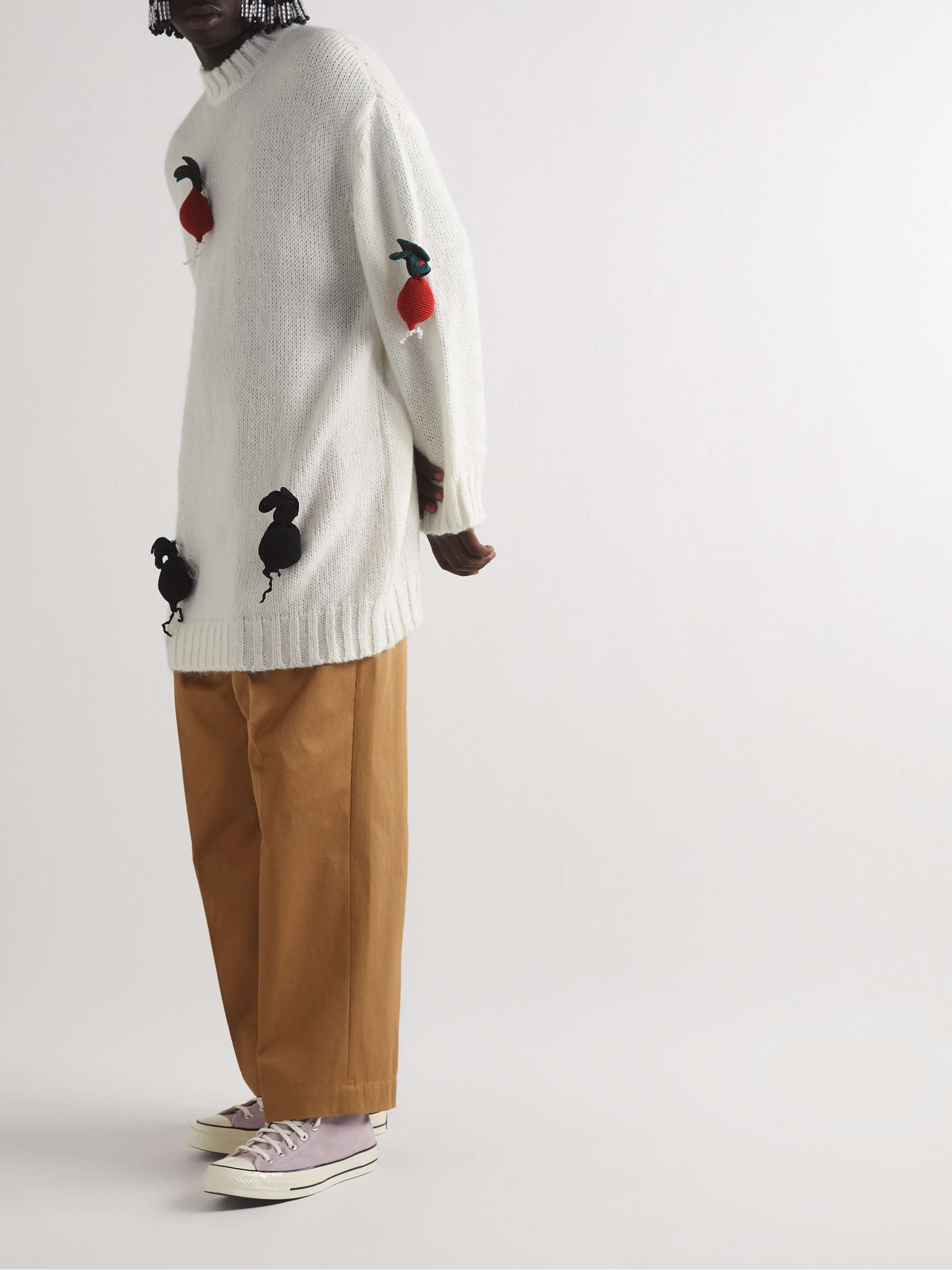 JW ANDERSON Oversized Embellished Mohair-Blend Mock-Neck Sweater for ...