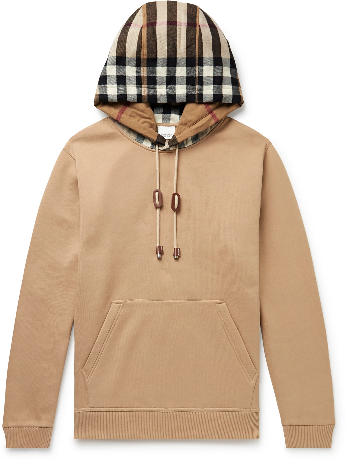 Shop Burberry Checked Cotton-blend Jersey Hoodie In Neutrals