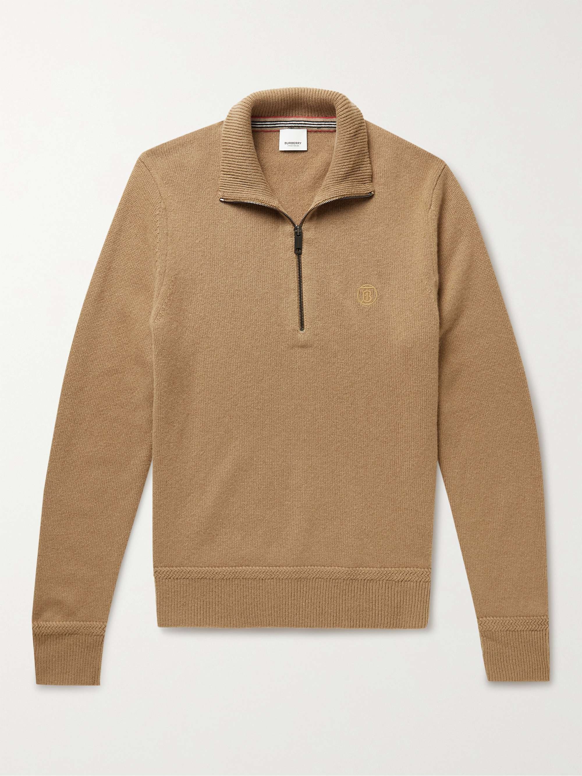 BURBERRY Logo-Embroidered Cashmere Half-Zip Sweater | MR PORTER