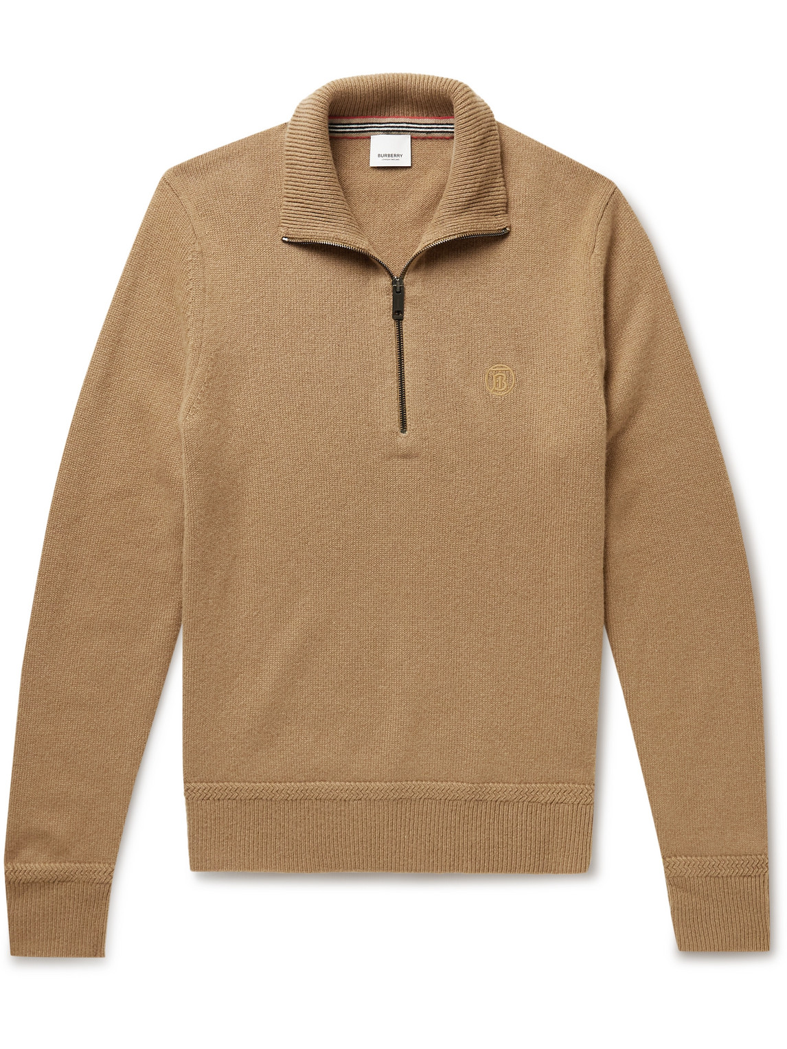 Burberry Logo-embroidered Cashmere Half-zip Sweater In Brown 