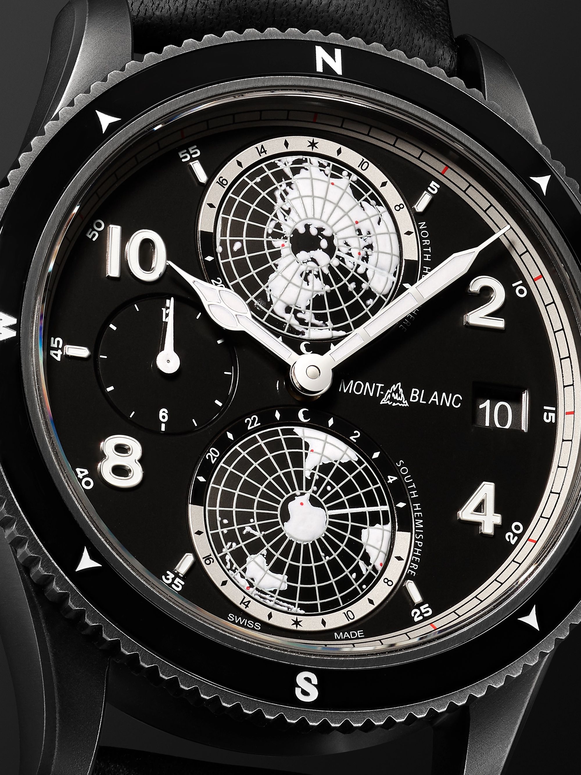 MONTBLANC 1858 Geosphere Limited Edition Automatic 42mm Distressed Stainless Steel and Leather Watch, Ref. No. 128257