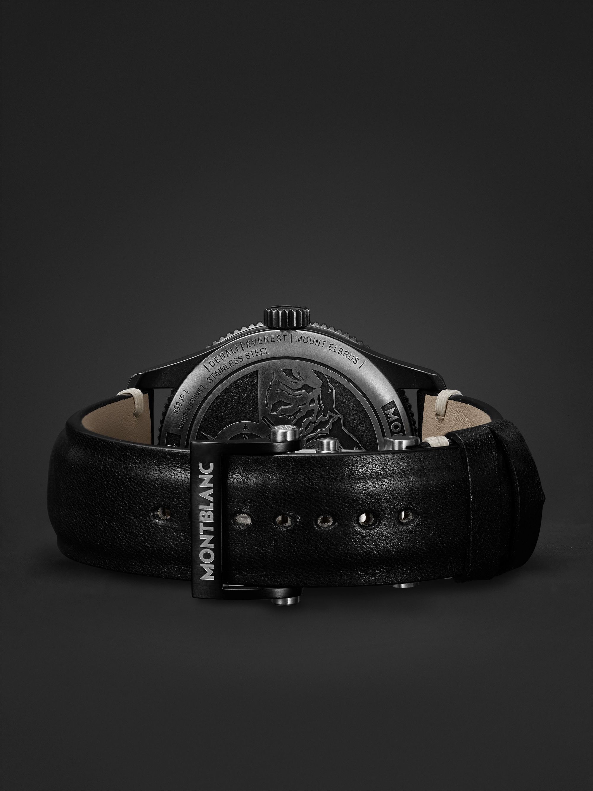 MONTBLANC 1858 Geosphere Limited Edition Automatic 42mm Distressed Stainless Steel and Leather Watch, Ref. No. 128257
