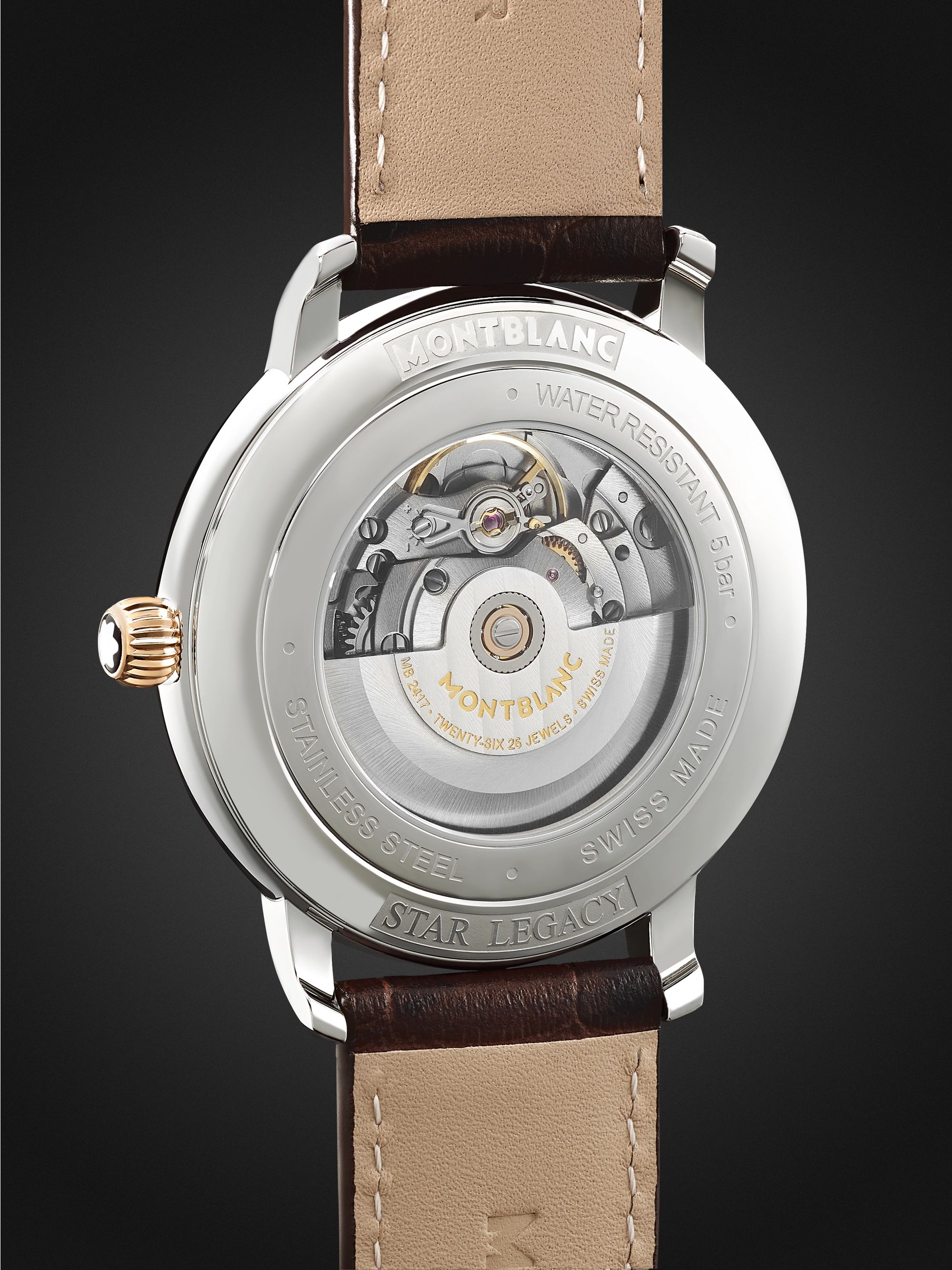 MONTBLANC Star Legacy Automatic 42mm 18-Karat Rose Gold, Stainless Steel and Croc-Effect Leather Watch, Ref. No. 128683