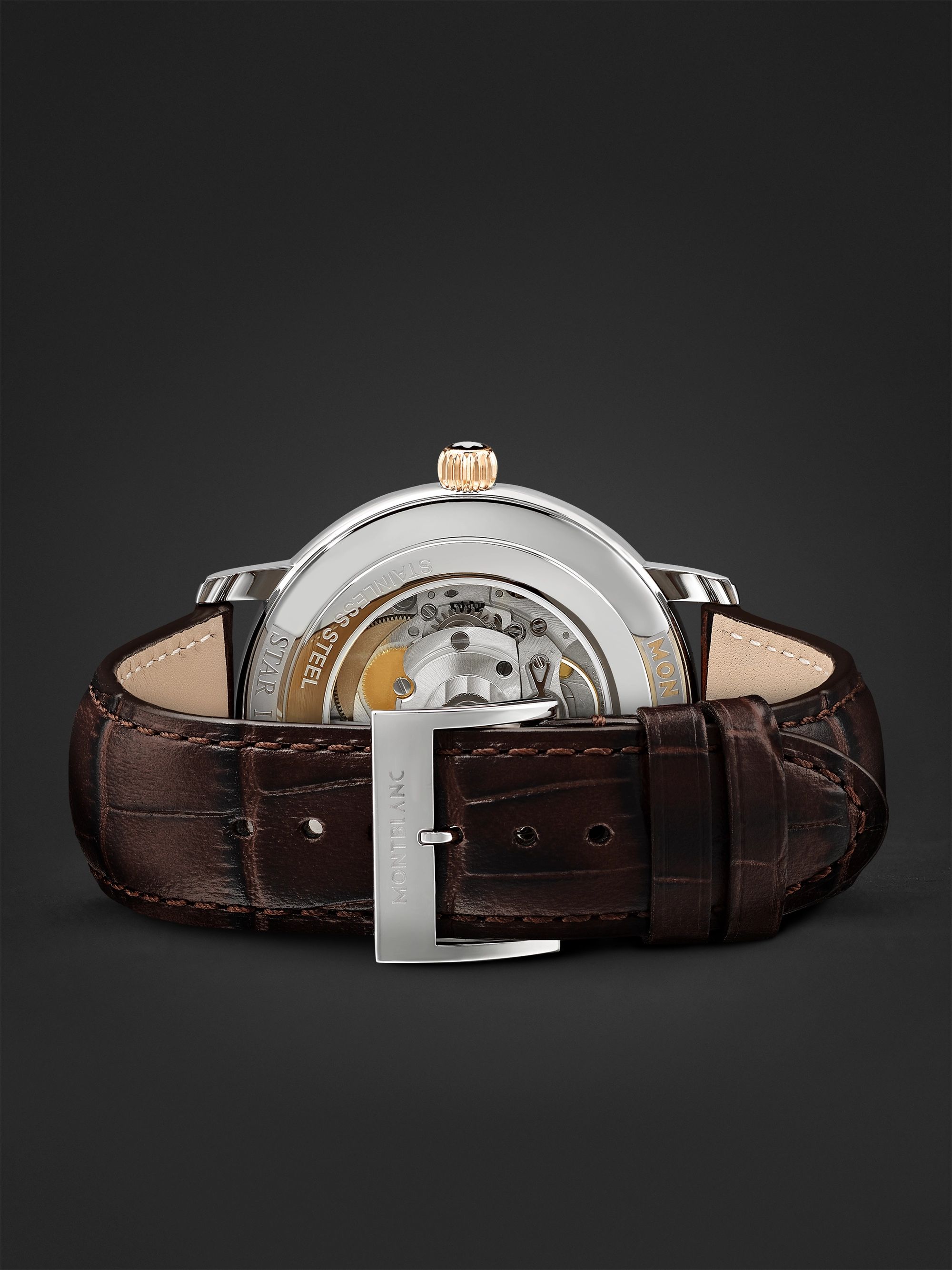 MONTBLANC Star Legacy Automatic 42mm 18-Karat Rose Gold, Stainless Steel and Croc-Effect Leather Watch, Ref. No. 128683