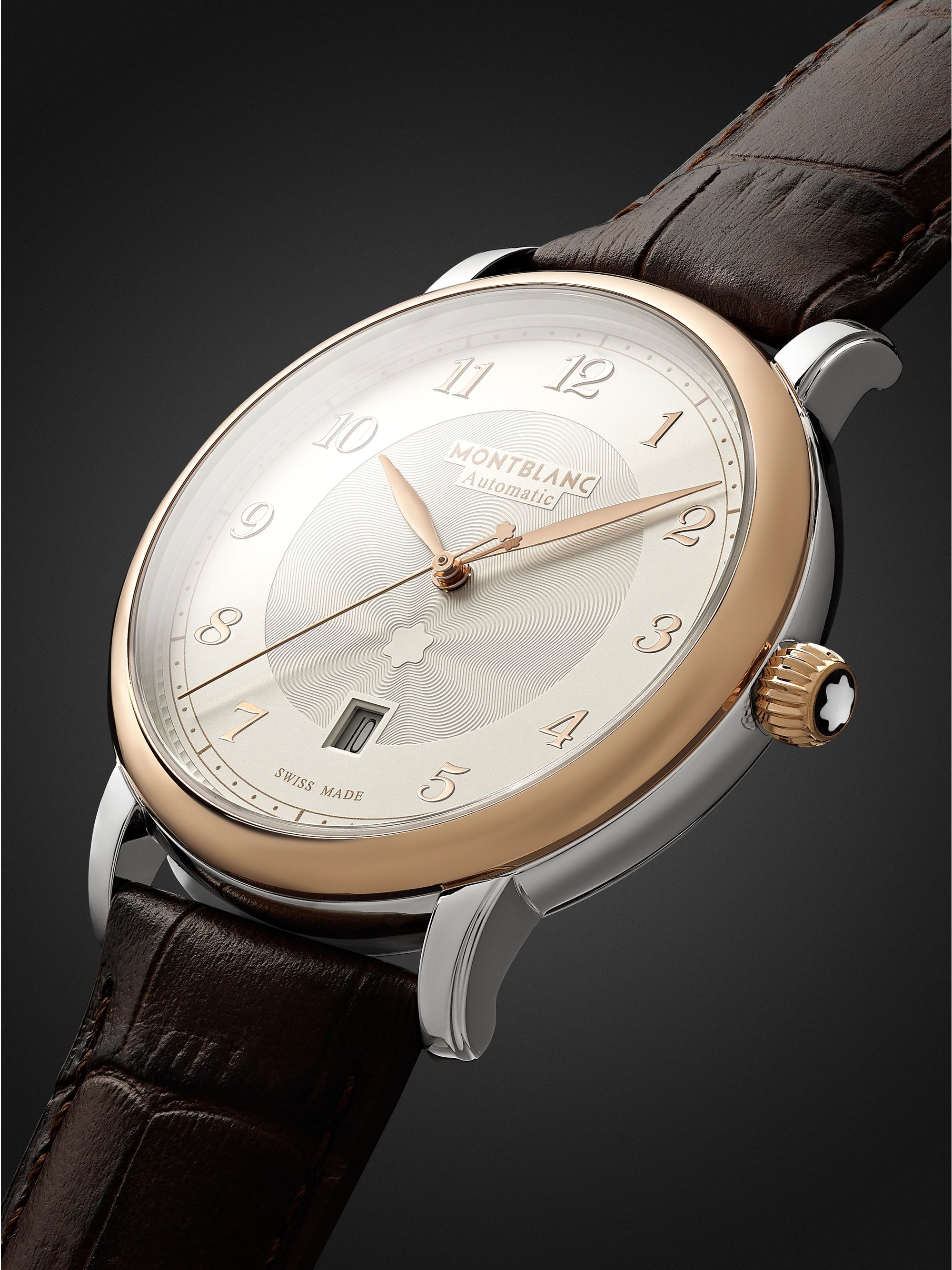 MONTBLANC Star Legacy Automatic 42mm 18-Karat Rose Gold, Stainless Steel and Croc-Effect Leather Watch, Ref. No. 128683