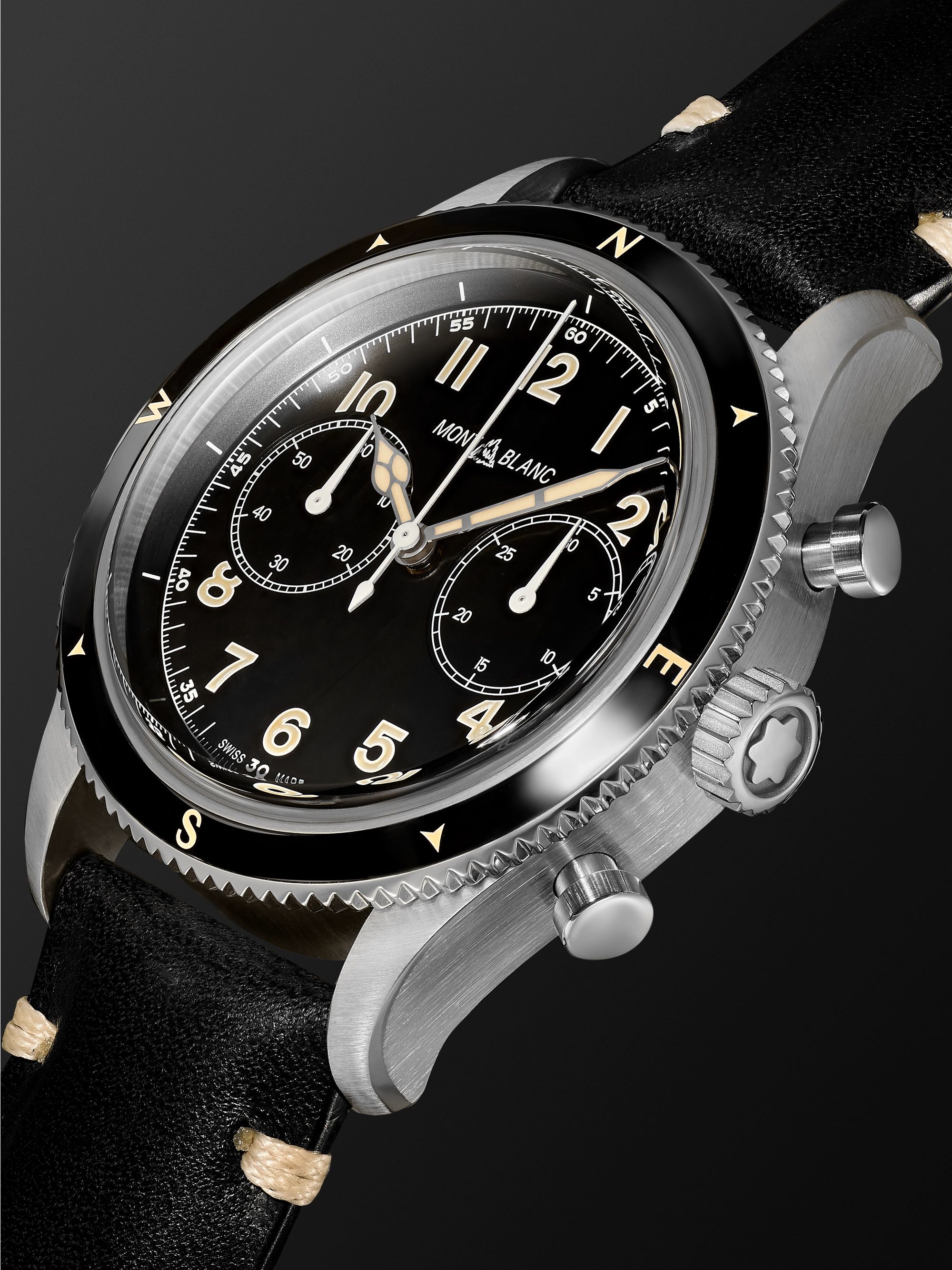 MONTBLANC 1858 Limited Edition Automatic Chronograph 42mm Stainless Steel and Leather Watch, Ref. No. 126915