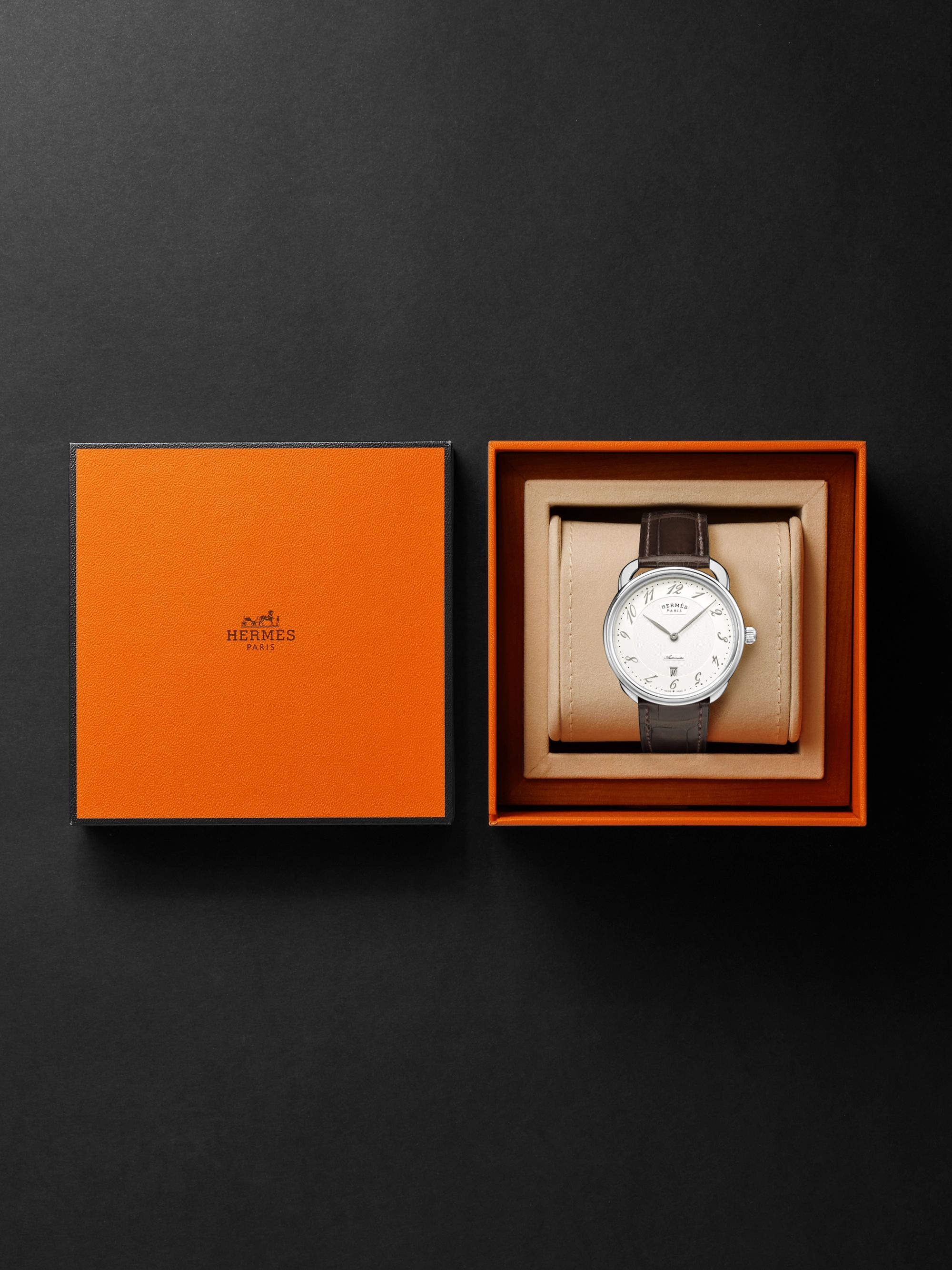 HERMÈS TIMEPIECES Arceau Automatic 40mm Steel and Alligator Watch, Ref. No. 055562WW00