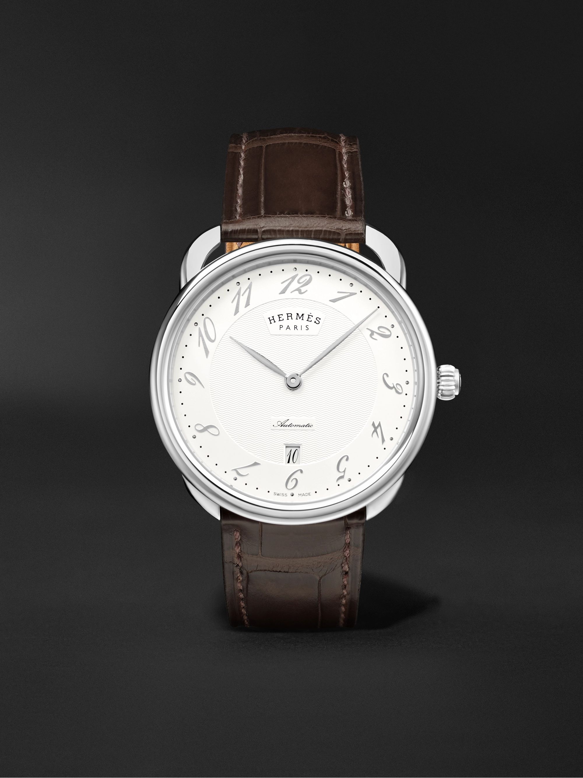 HERMÈS TIMEPIECES Arceau Automatic 40mm Steel and Alligator Watch, Ref. No. 055562WW00