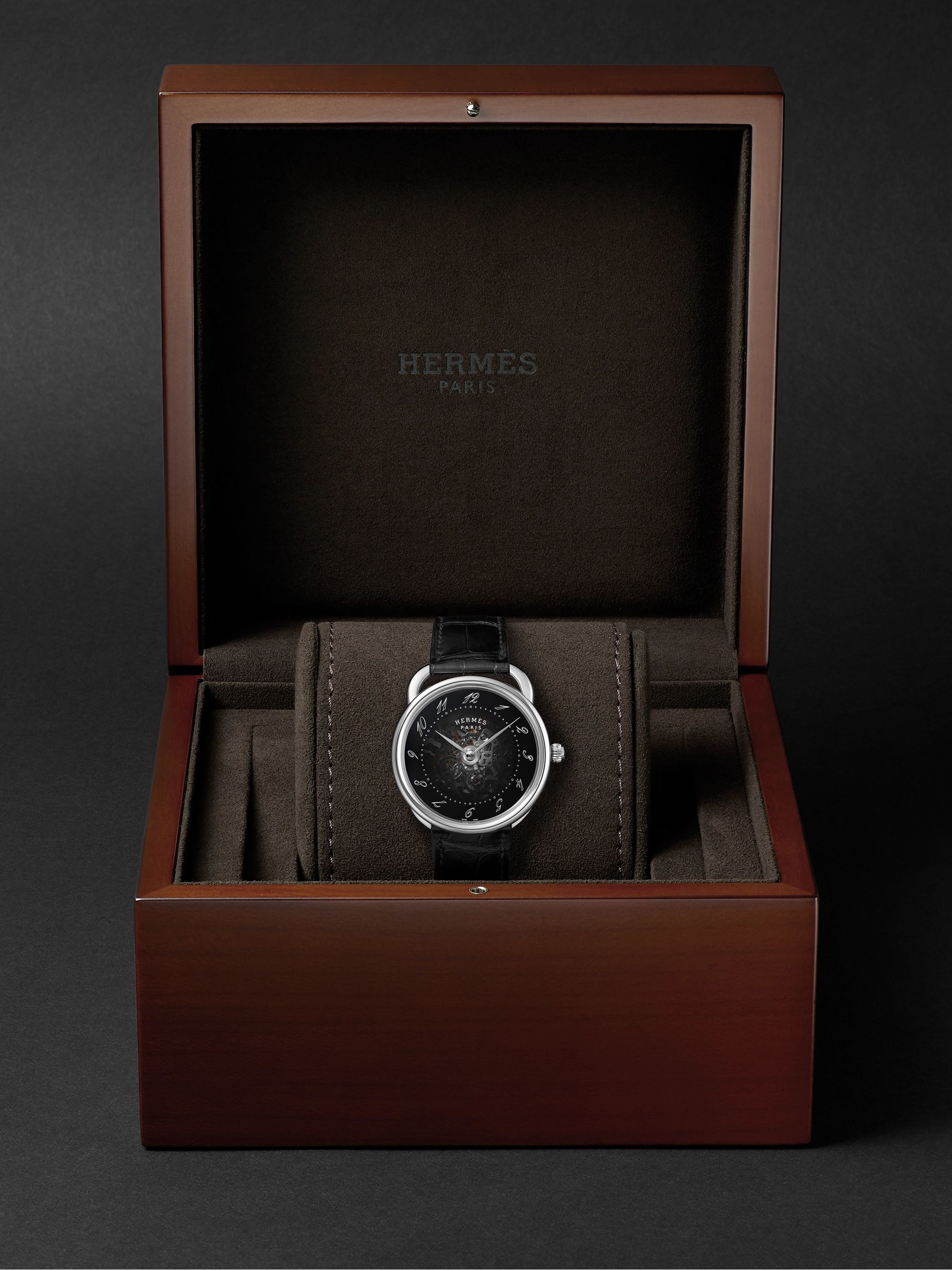 HERMÈS TIMEPIECES Arceau Squelette Automatic 40mm Stainless Steel and Alligator Watch, Ref. No. W055537WW00