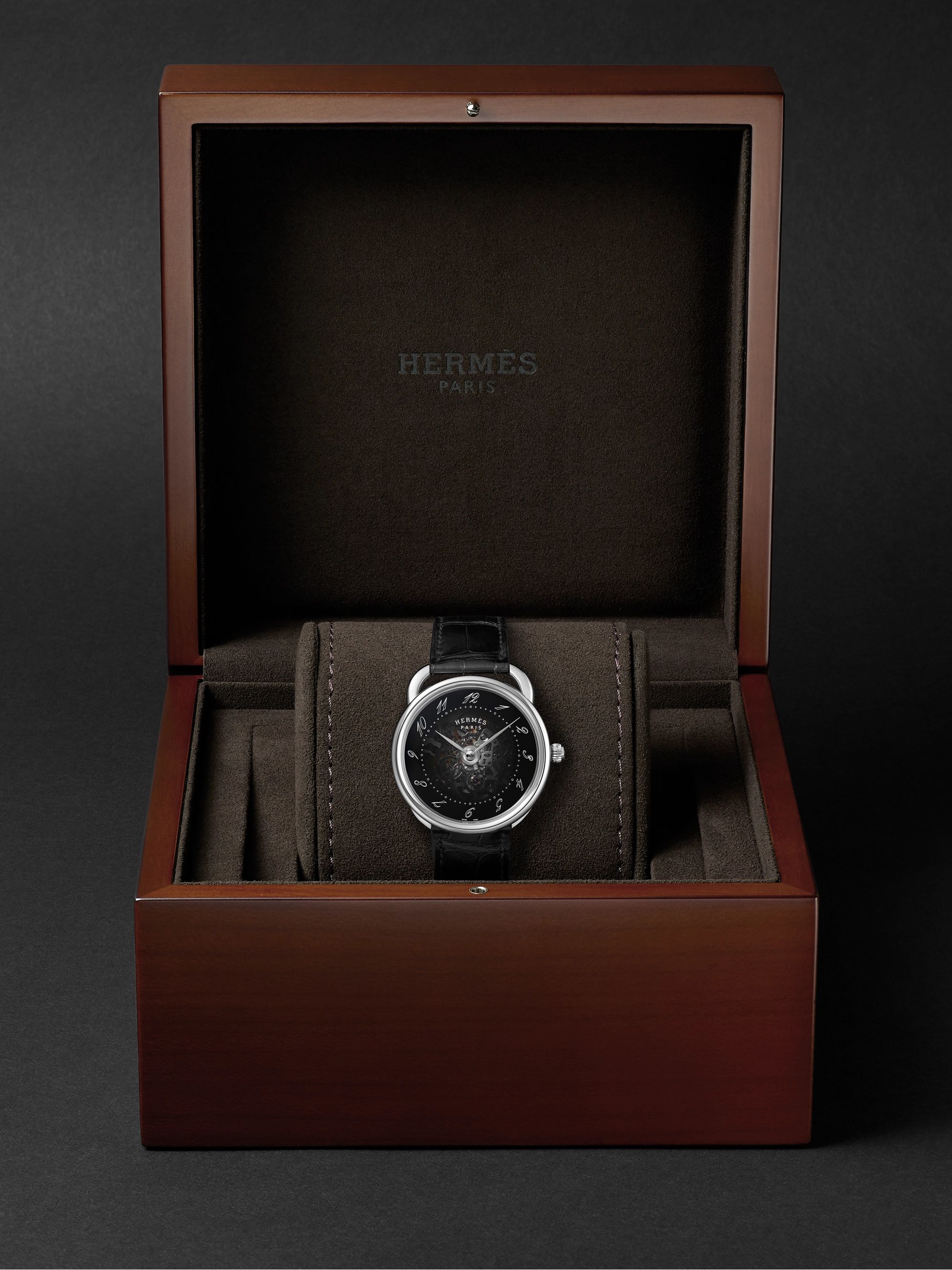 HERMÈS TIMEPIECES Arceau Squelette Automatic 40mm Stainless Steel and Alligator Watch, Ref. No. W055537WW00