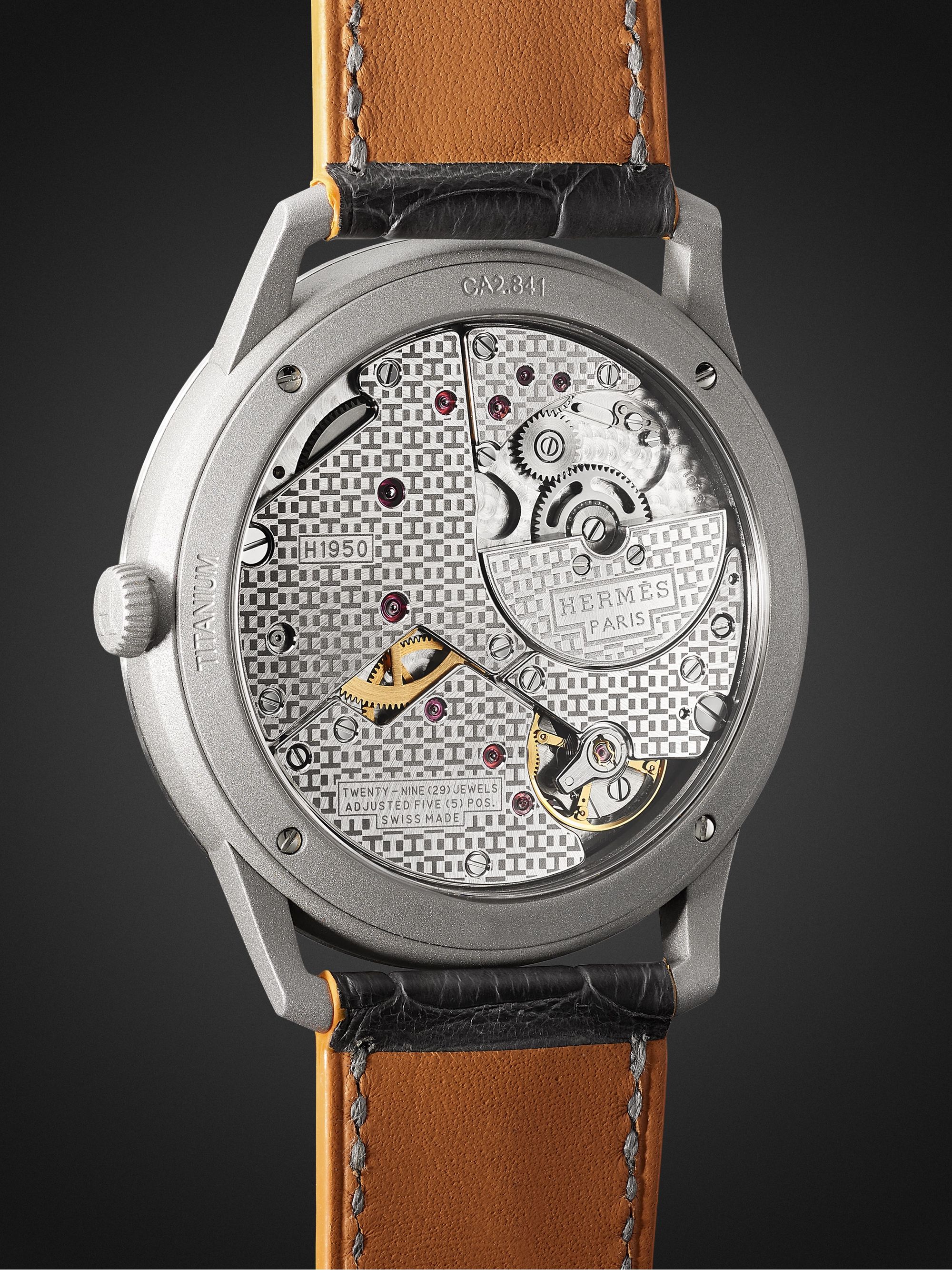 HERMÈS TIMEPIECES Slim Titane Automatic 39.5 Titanium and Alligator Watch, Ref. No. W047365WW00