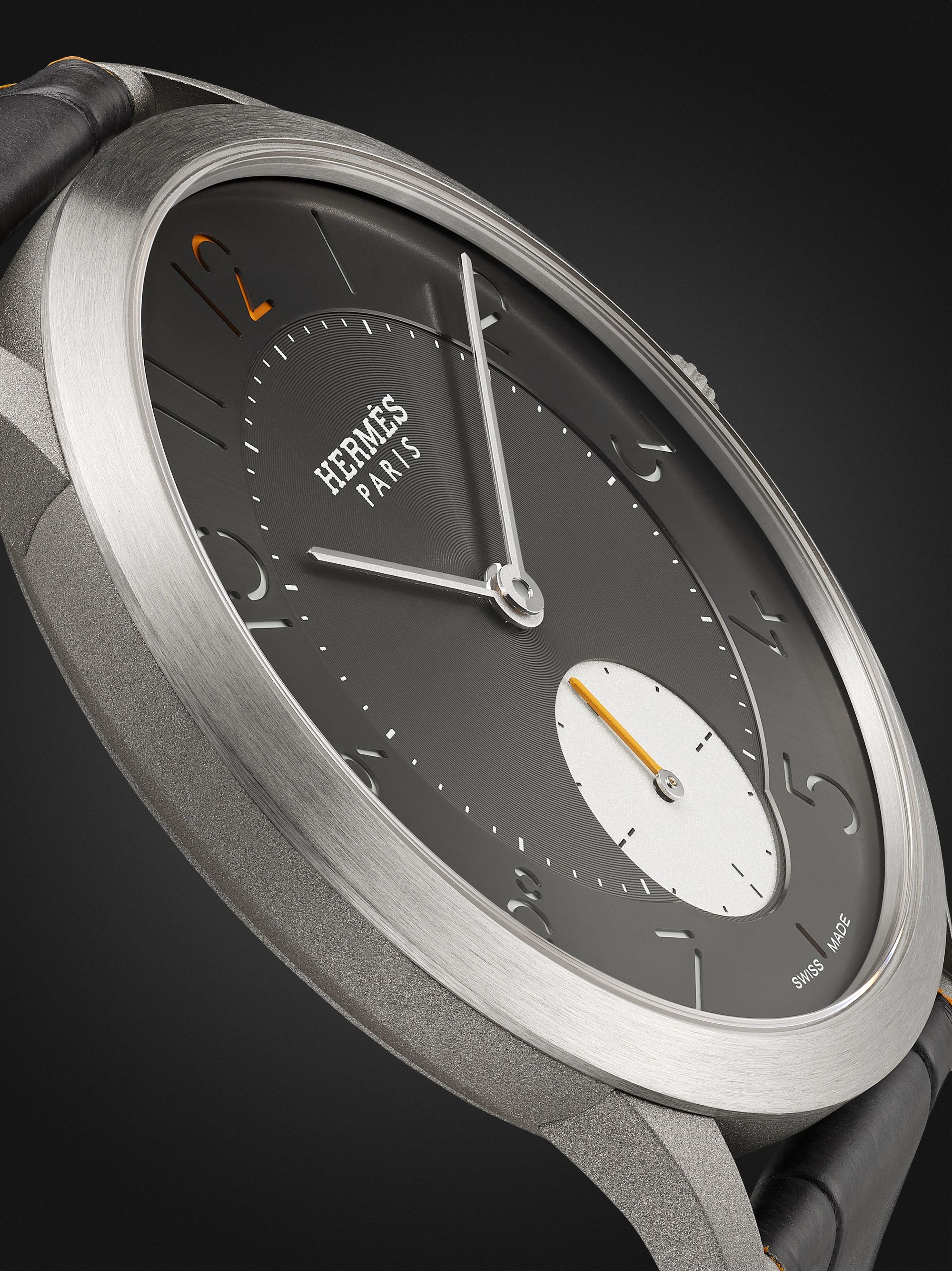 HERMÈS TIMEPIECES Slim Titane Automatic 39.5 Titanium and Alligator Watch, Ref. No. W047365WW00