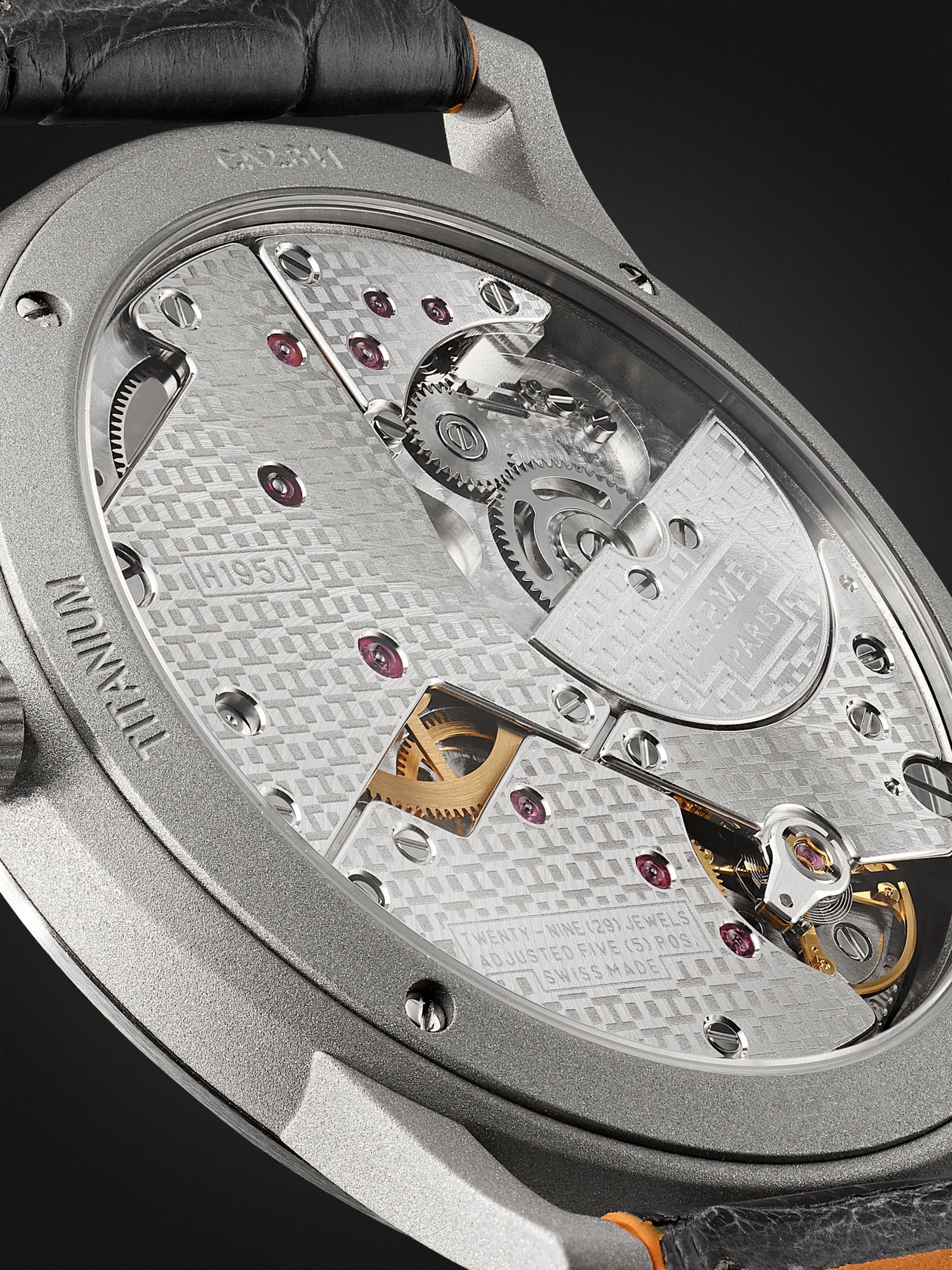 HERMÈS TIMEPIECES Slim Titane Automatic 39.5 Titanium and Alligator Watch, Ref. No. W047365WW00