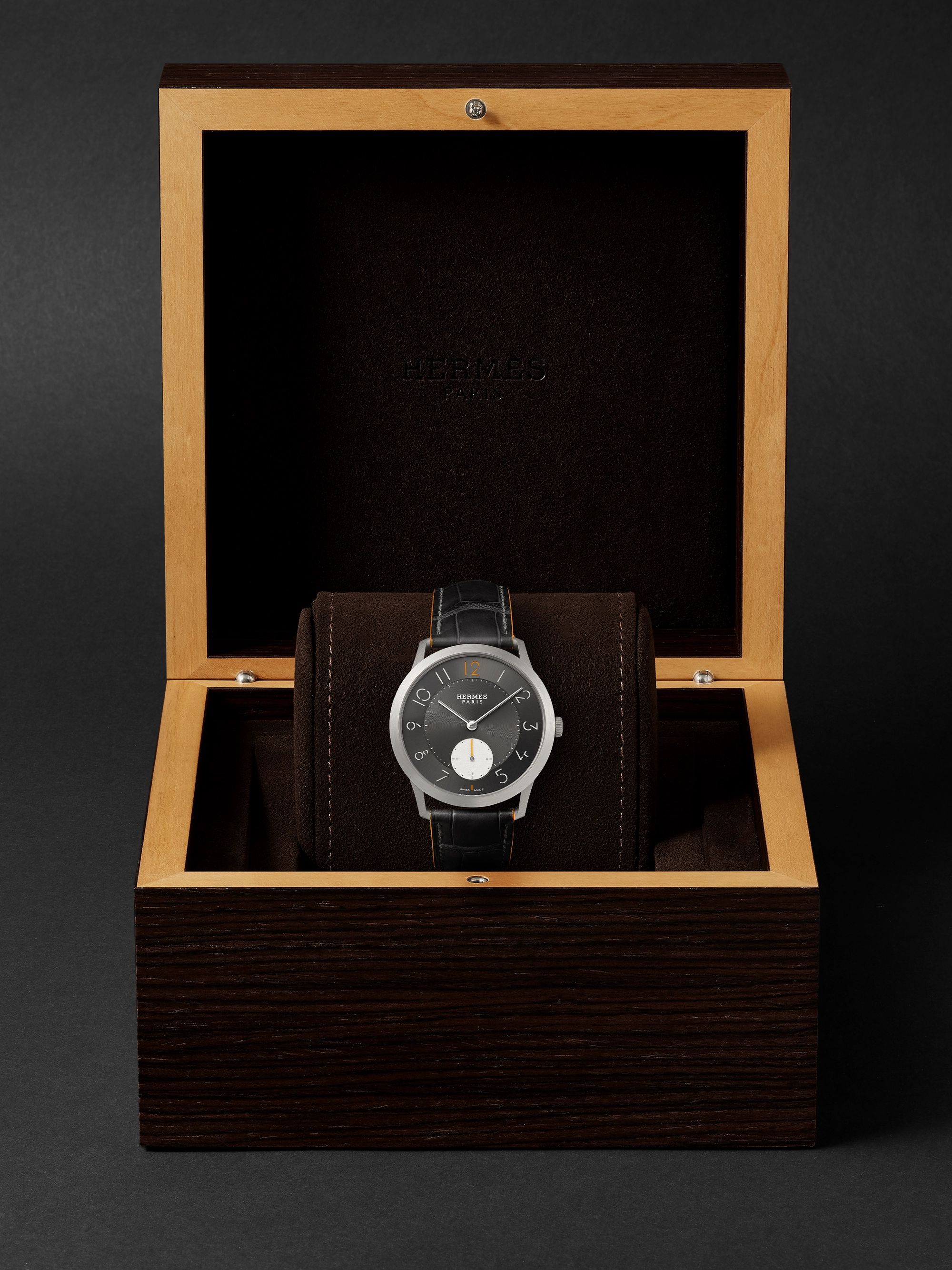 HERMÈS TIMEPIECES Slim Titane Automatic 39.5 Titanium and Alligator Watch, Ref. No. W047365WW00