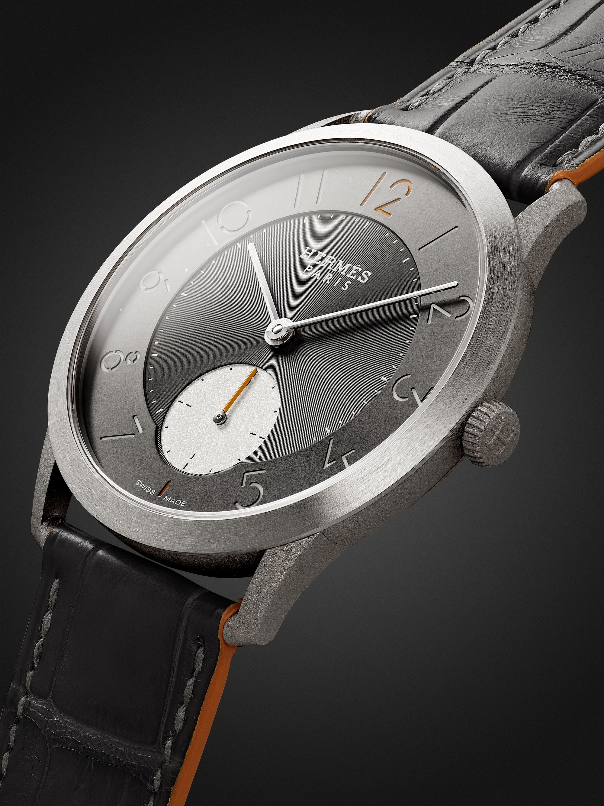 HERMÈS TIMEPIECES Slim Titane Automatic 39.5 Titanium and Alligator Watch, Ref. No. W047365WW00