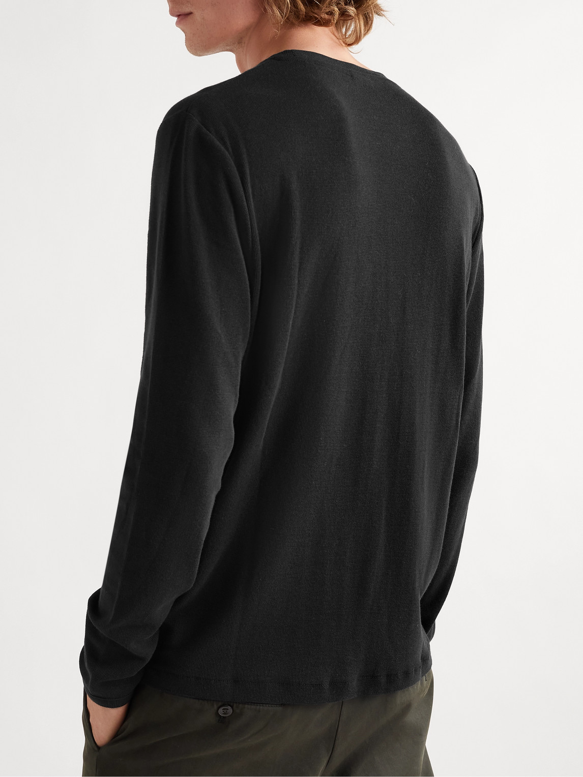 Shop Nn07 Clive Waffle-knit Cotton And Modal-blend T-shirt In Black