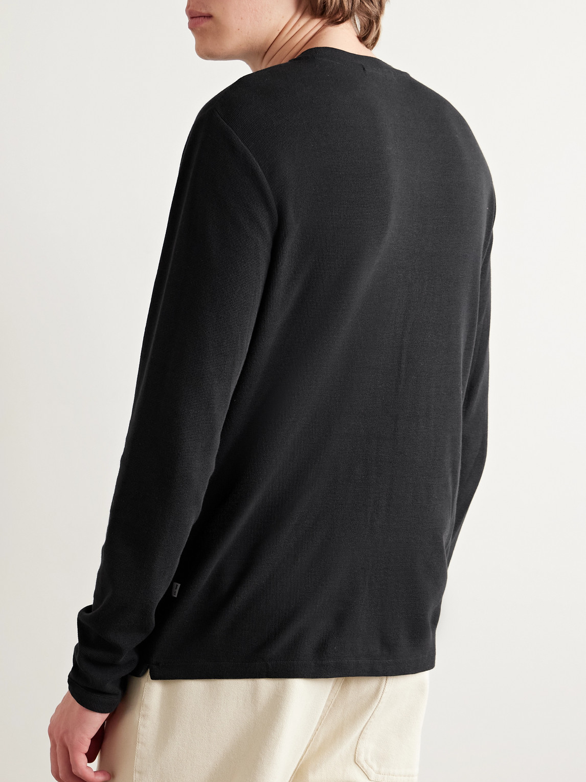 Shop Nn07 Clive Waffle-knit Cotton And Modal-blend T-shirt In Black