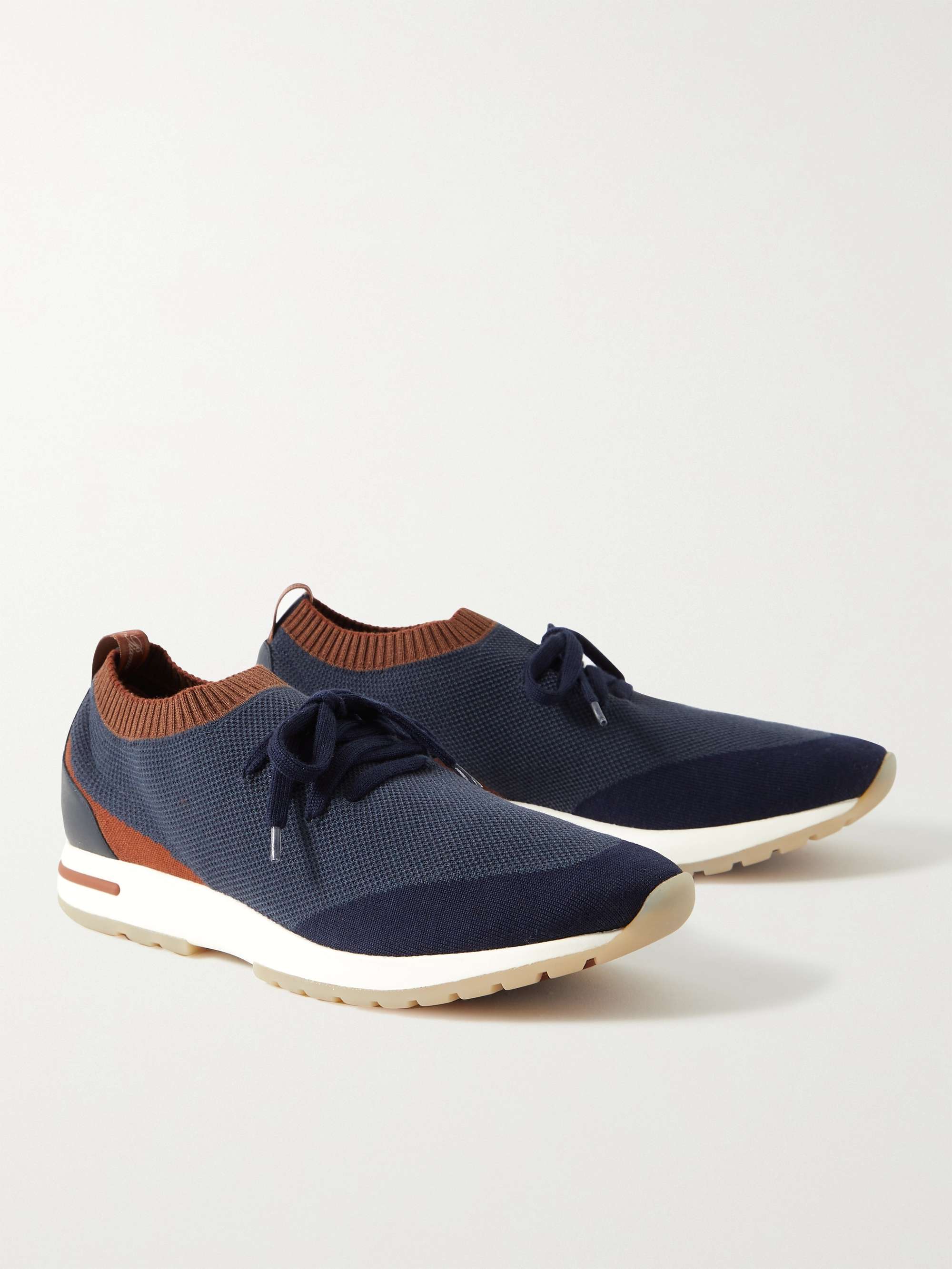 LORO PIANA 360 Flexy Walk Leather-Trimmed Knitted Wish® Silk Sneakers