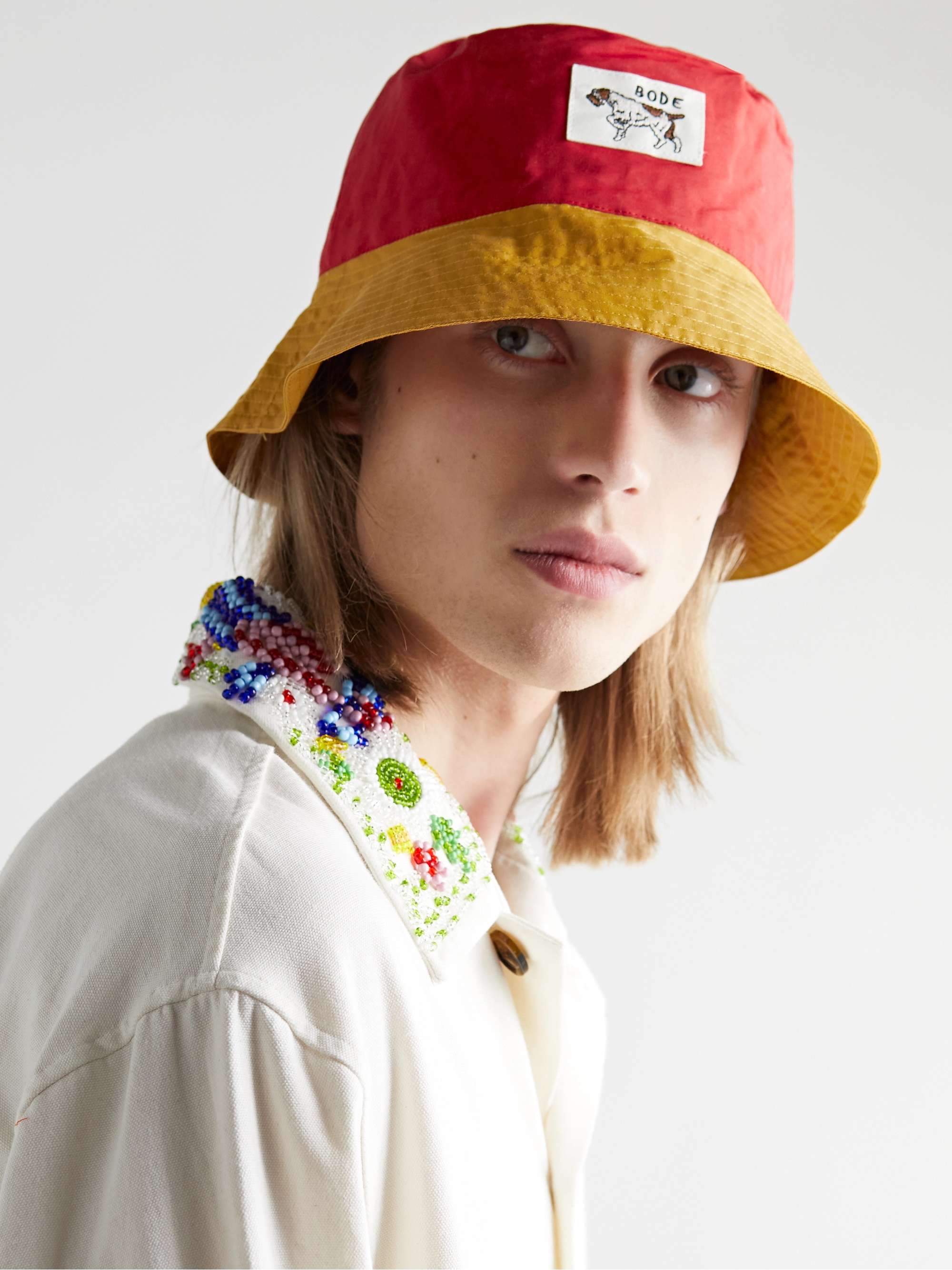 BODE Appliquéd Colour-Block Cotton-Blend Faille Bucket Hat