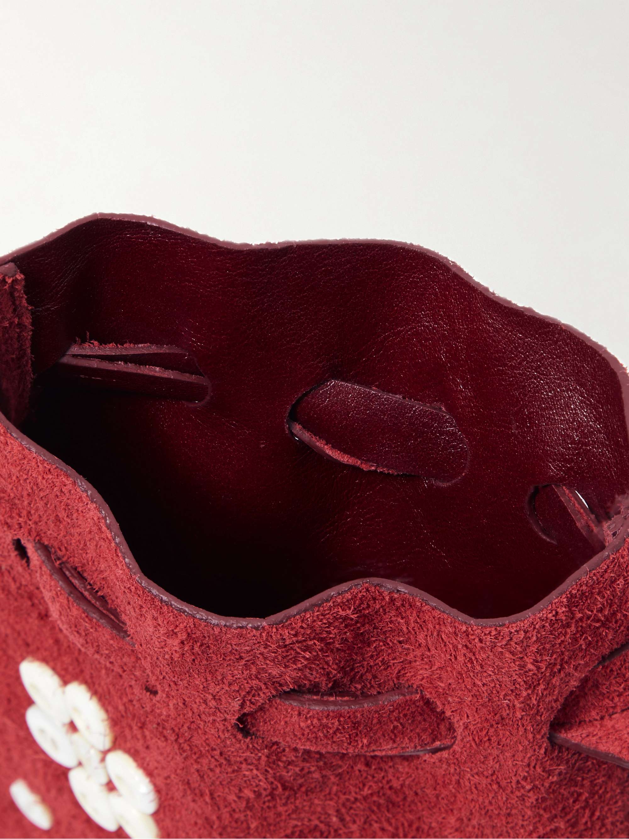 BODE Button-Embellished Logo-Print Suede Pouch