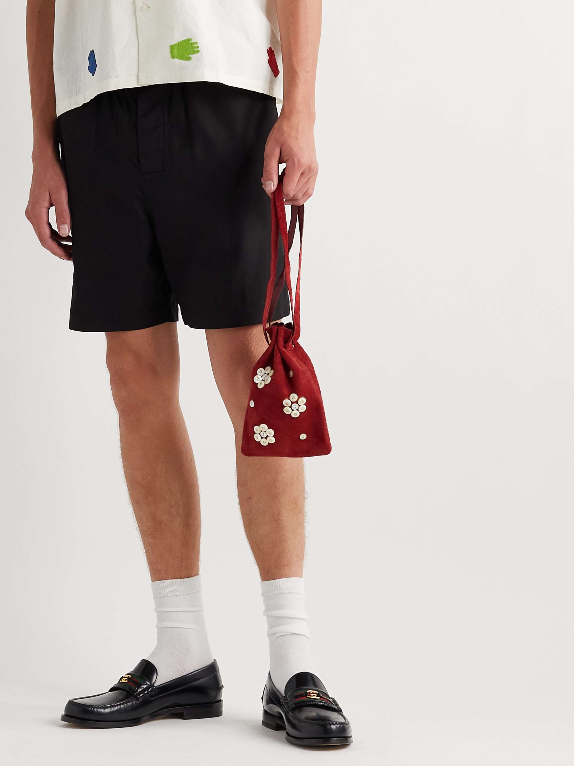 BODE Button-Embellished Logo-Print Suede Pouch