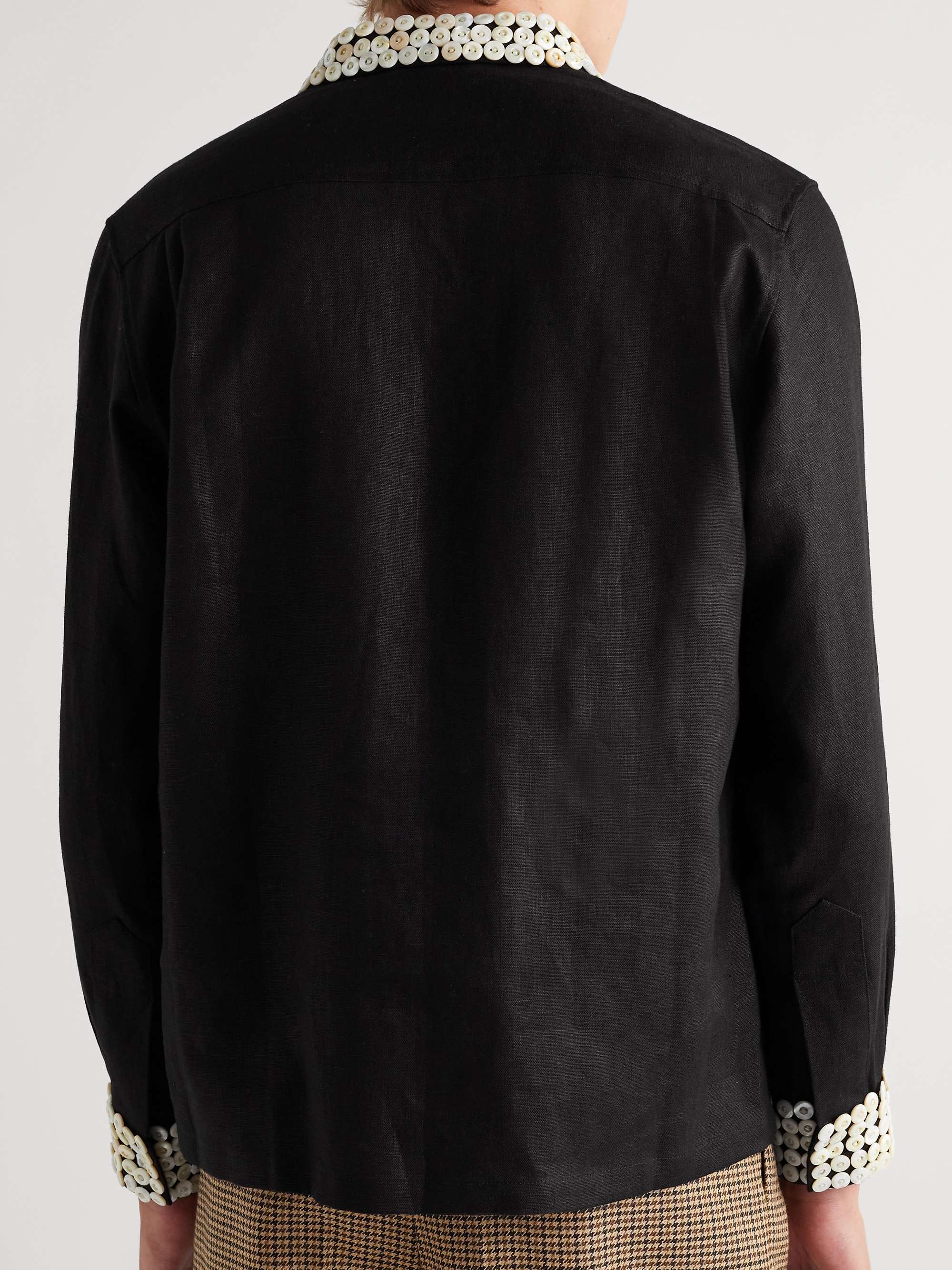 BODE Good Luck Button-Embellished Linen Shirt