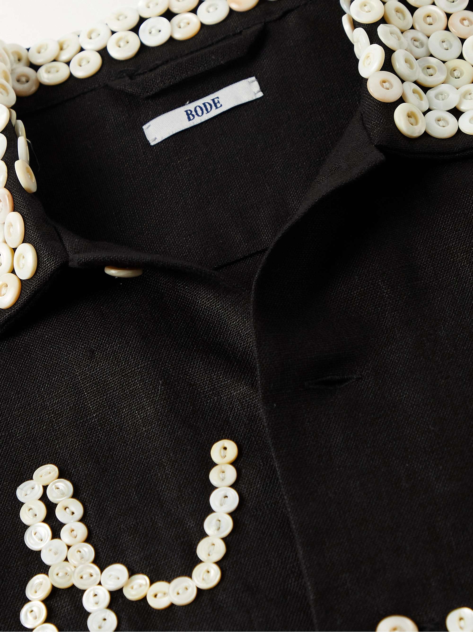 BODE Good Luck Button-Embellished Linen Shirt