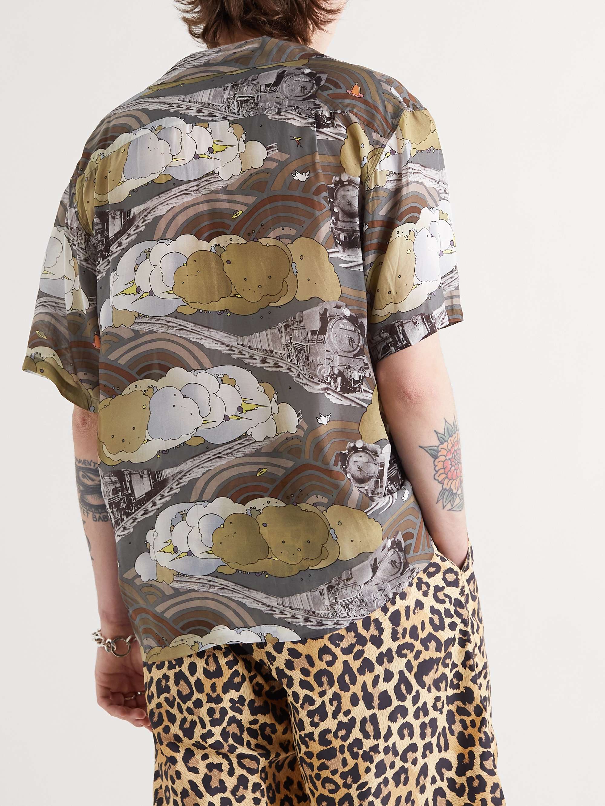 KAPITAL Convertible-Collar Printed Voile Shirt