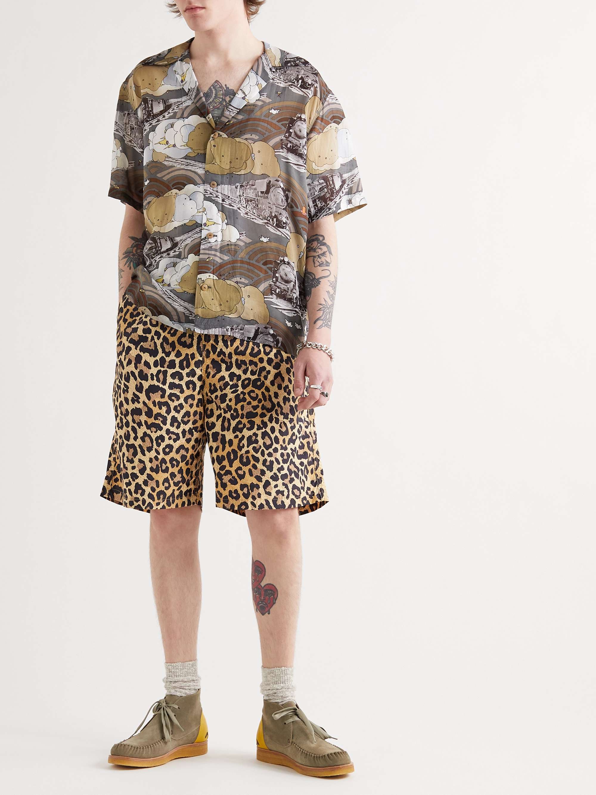 KAPITAL Convertible-Collar Printed Voile Shirt