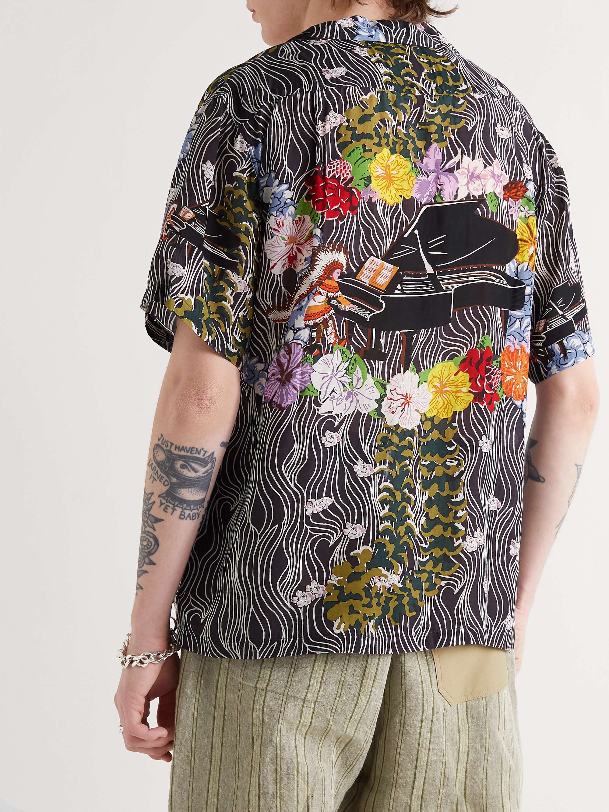 KAPITAL Convertible-Collar Printed Voile Shirt