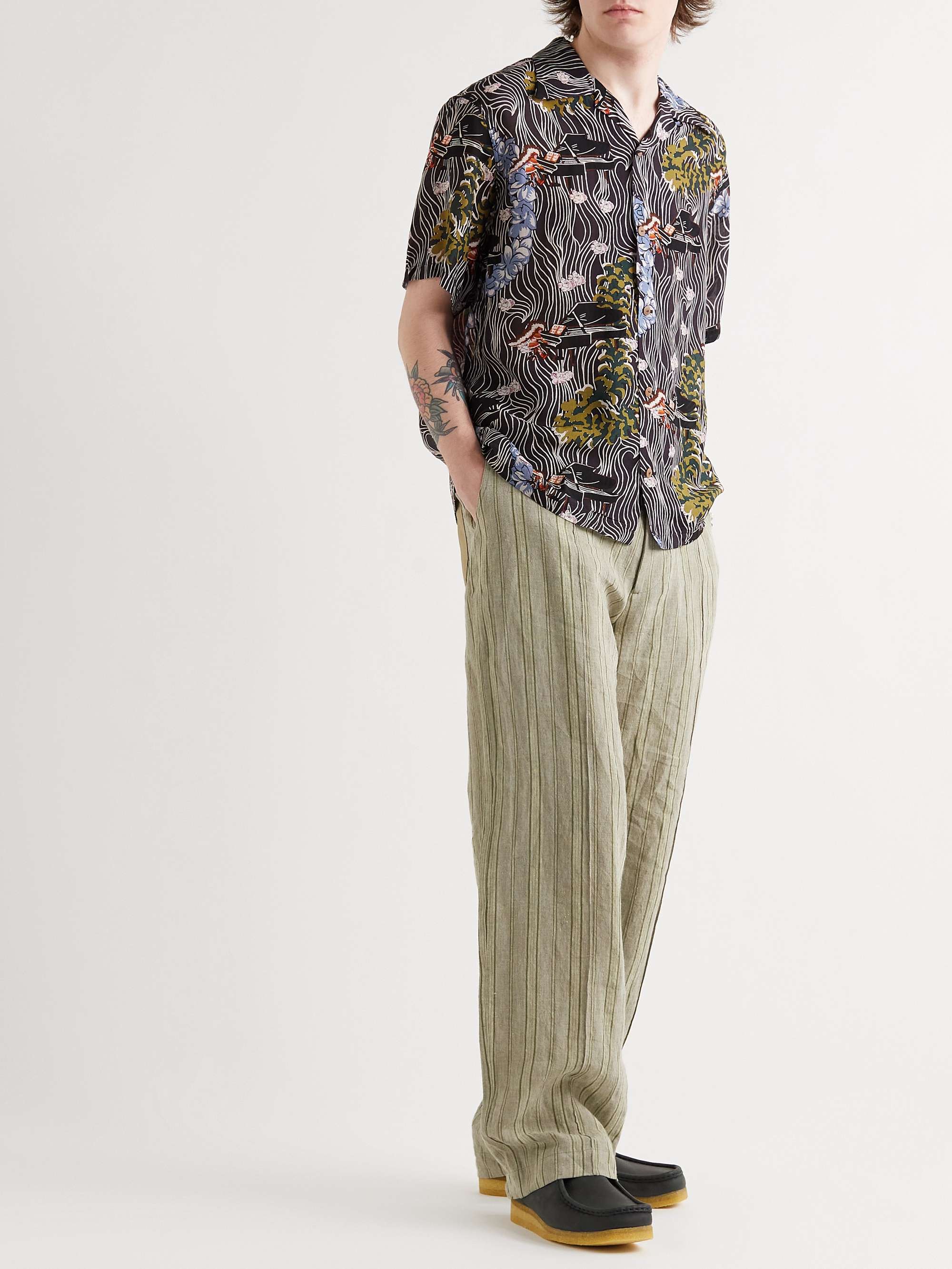 KAPITAL Convertible-Collar Printed Voile Shirt