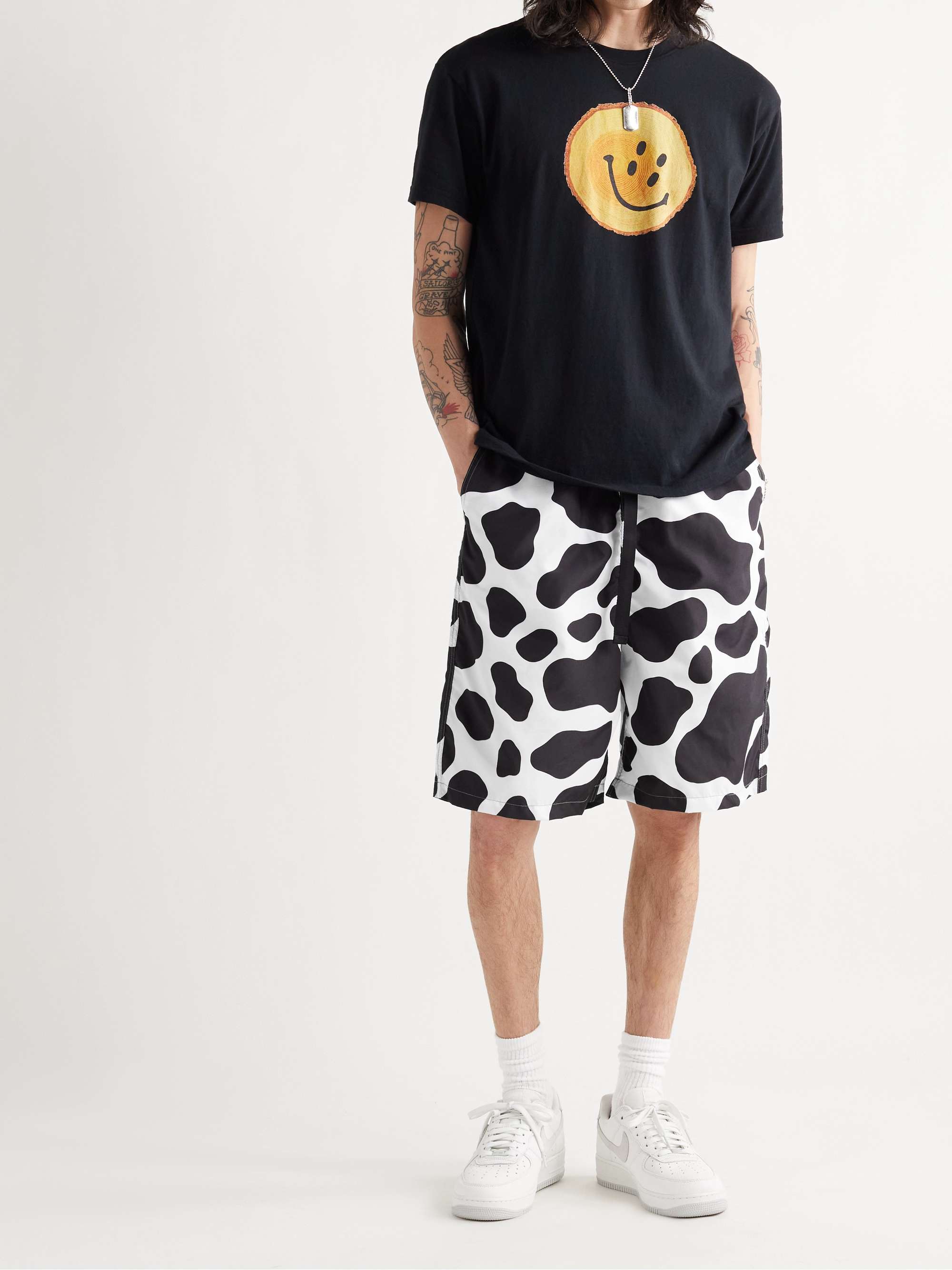 KAPITAL Wide-Leg Cow-Print Poplin Shorts