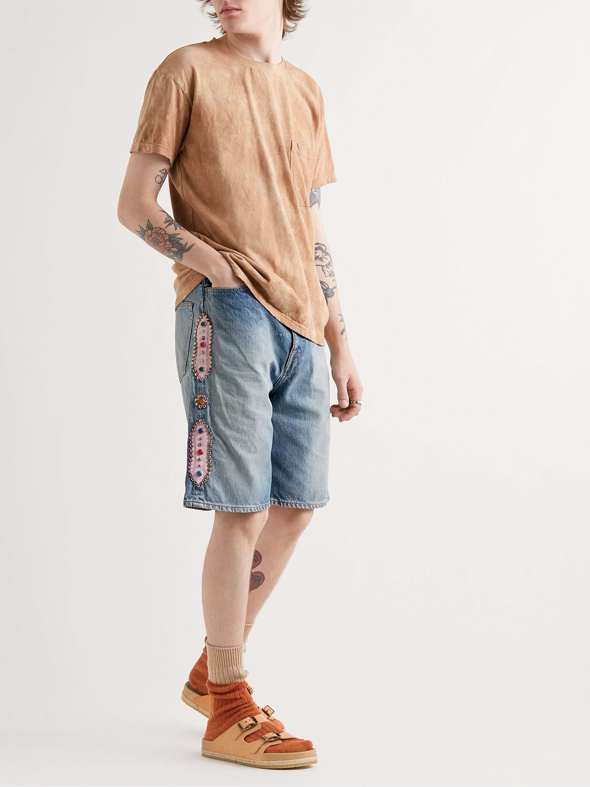 KAPITAL Wide-Leg Embellished Denim Shorts