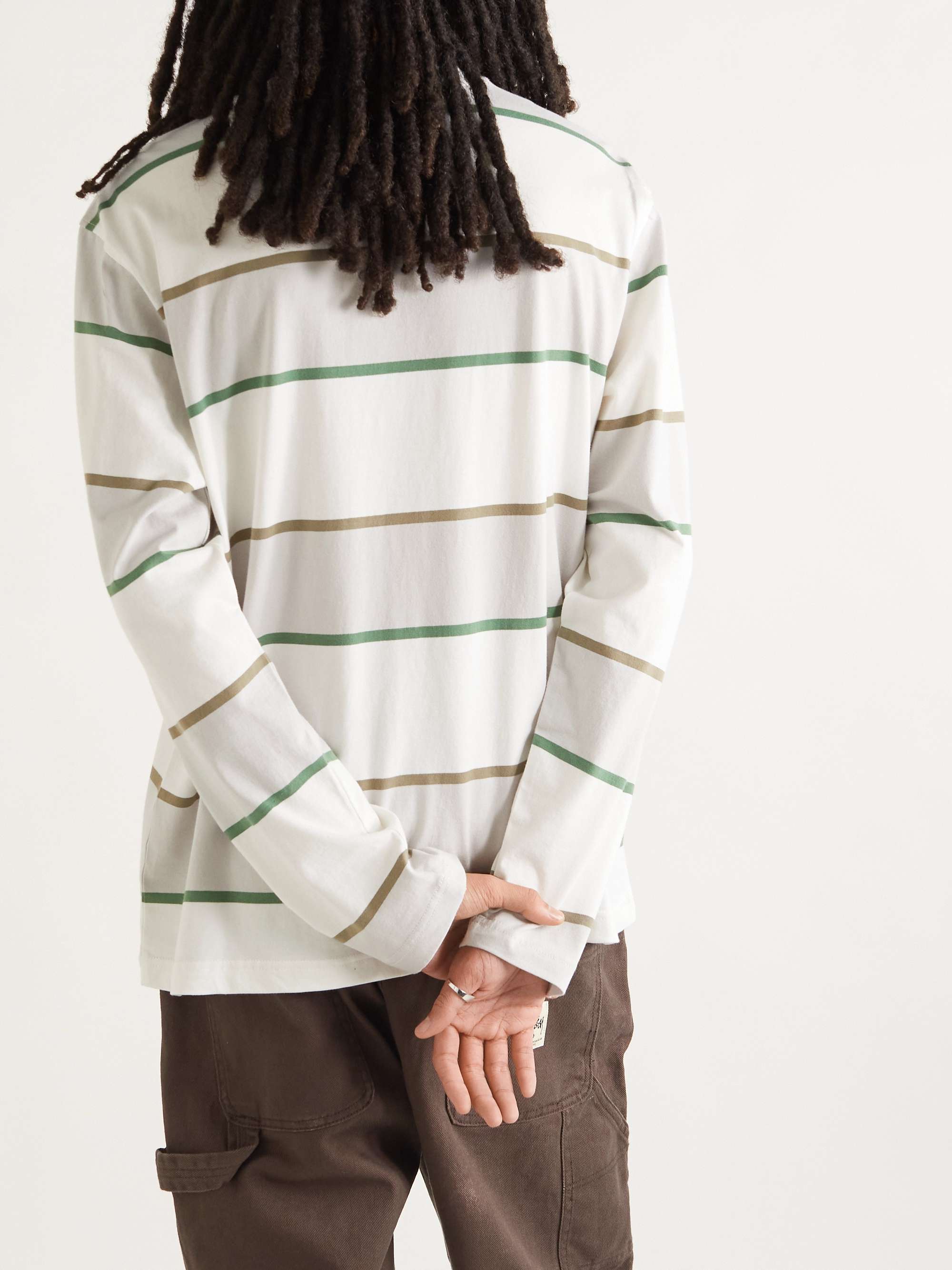 STÜSSY Logo-Embroidered Striped Cotton-Jersey T-Shirt