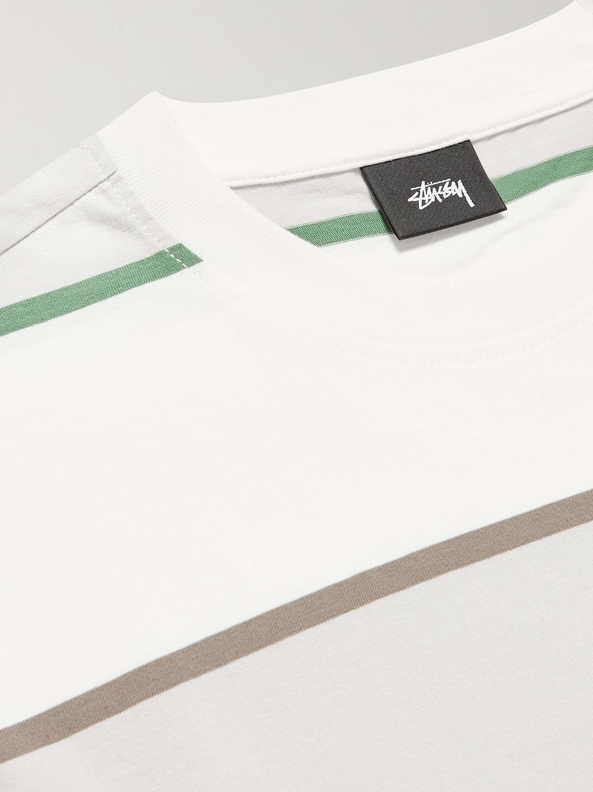 STÜSSY Logo-Embroidered Striped Cotton-Jersey T-Shirt