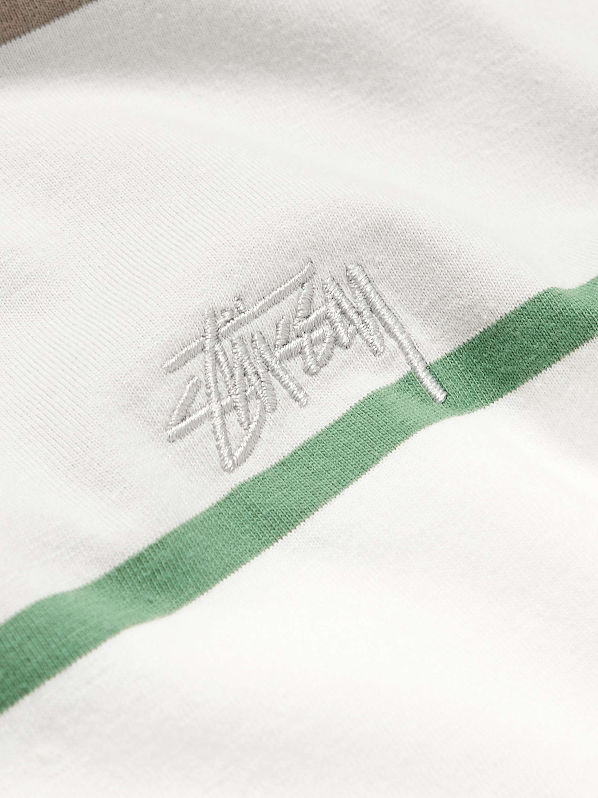 STÜSSY Logo-Embroidered Striped Cotton-Jersey T-Shirt
