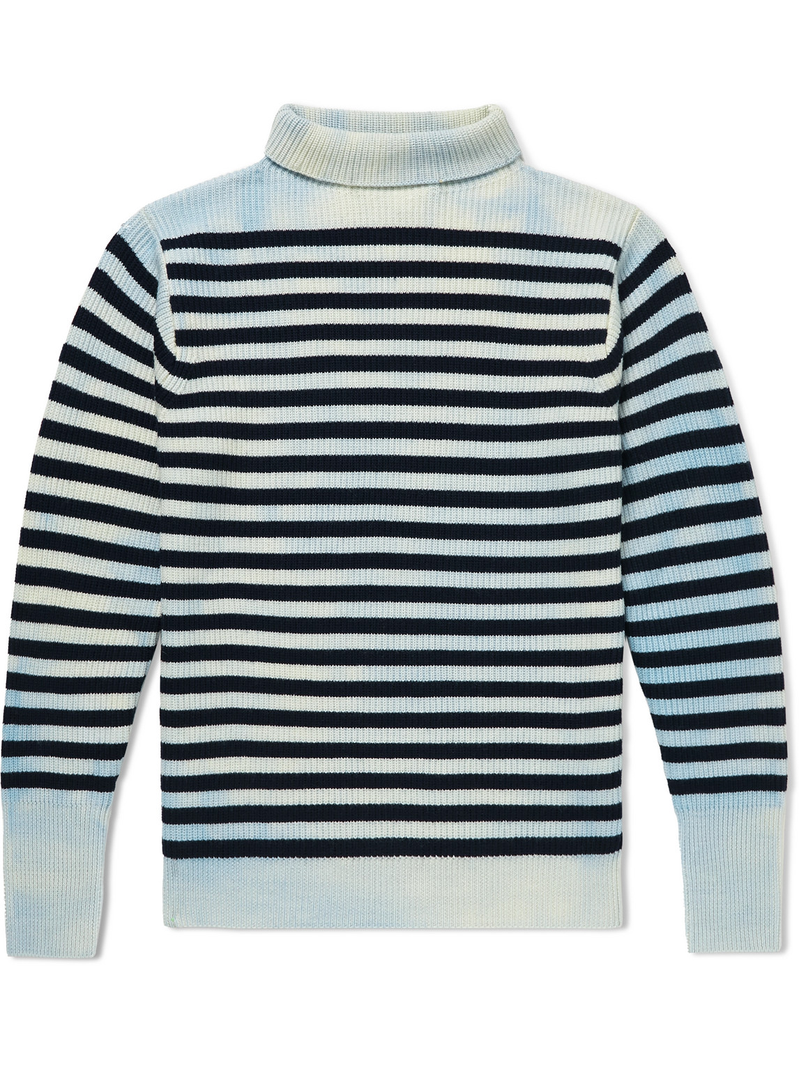 Tie-Dyed Striped Ribbed Wool Rollneck Sweater