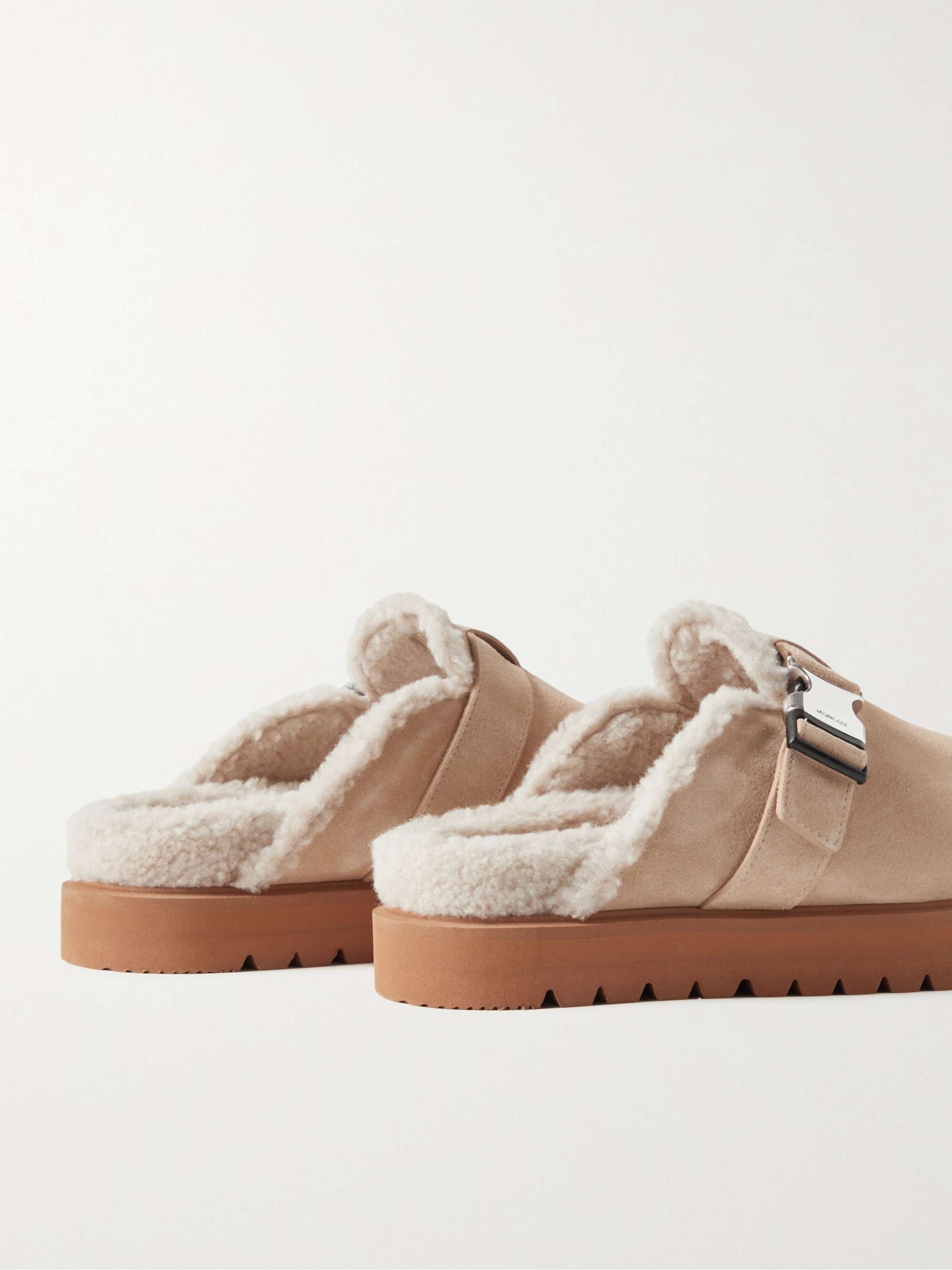 Mon Faux Shearling-Lined Suede Clogs