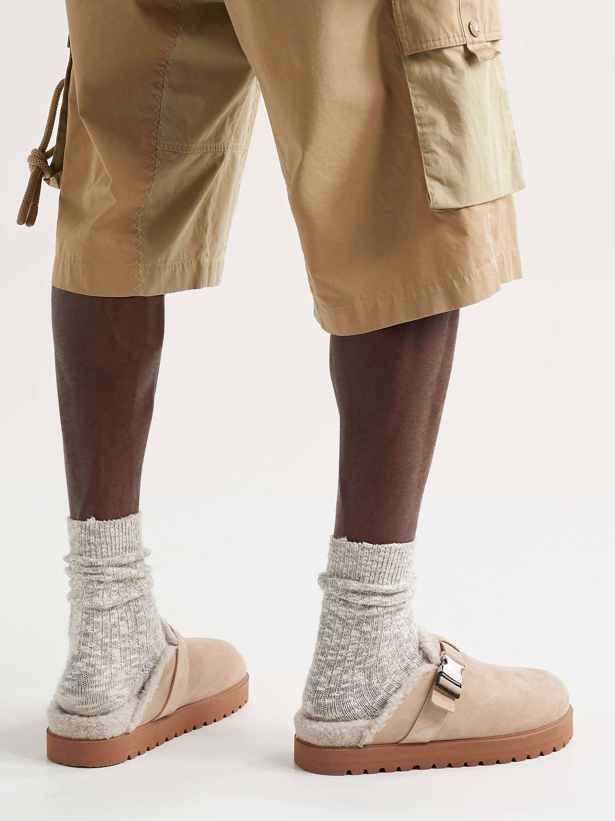 Mon Faux Shearling-Lined Suede Clogs