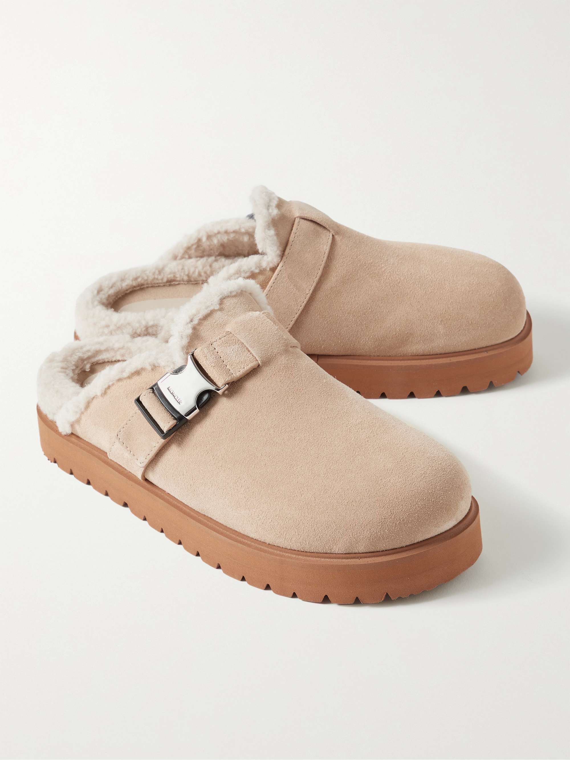 Mon Faux Shearling-Lined Suede Clogs