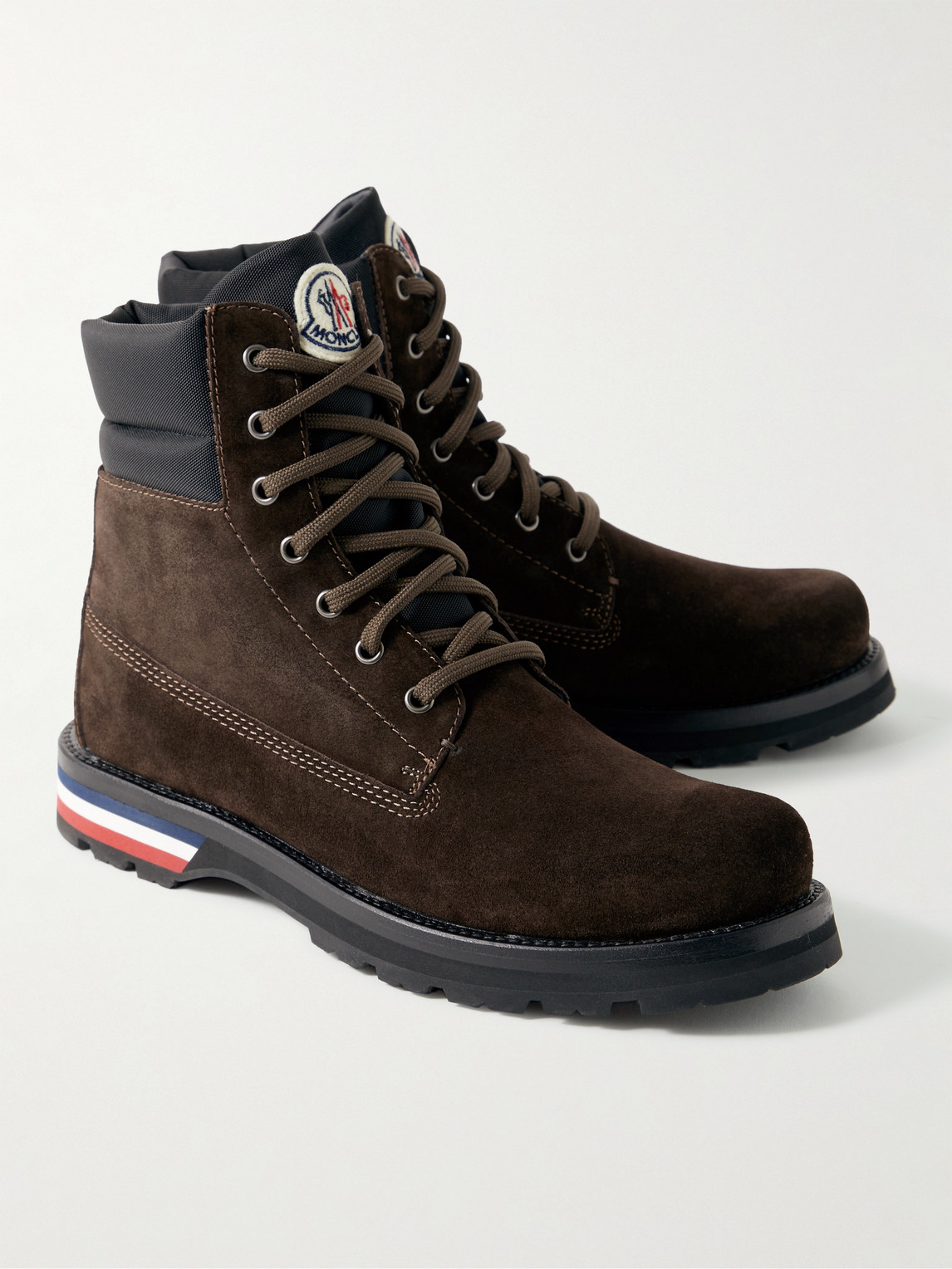 Shop Moncler Vancouver Shell-trimmed Suede Hiking Boots In Brown