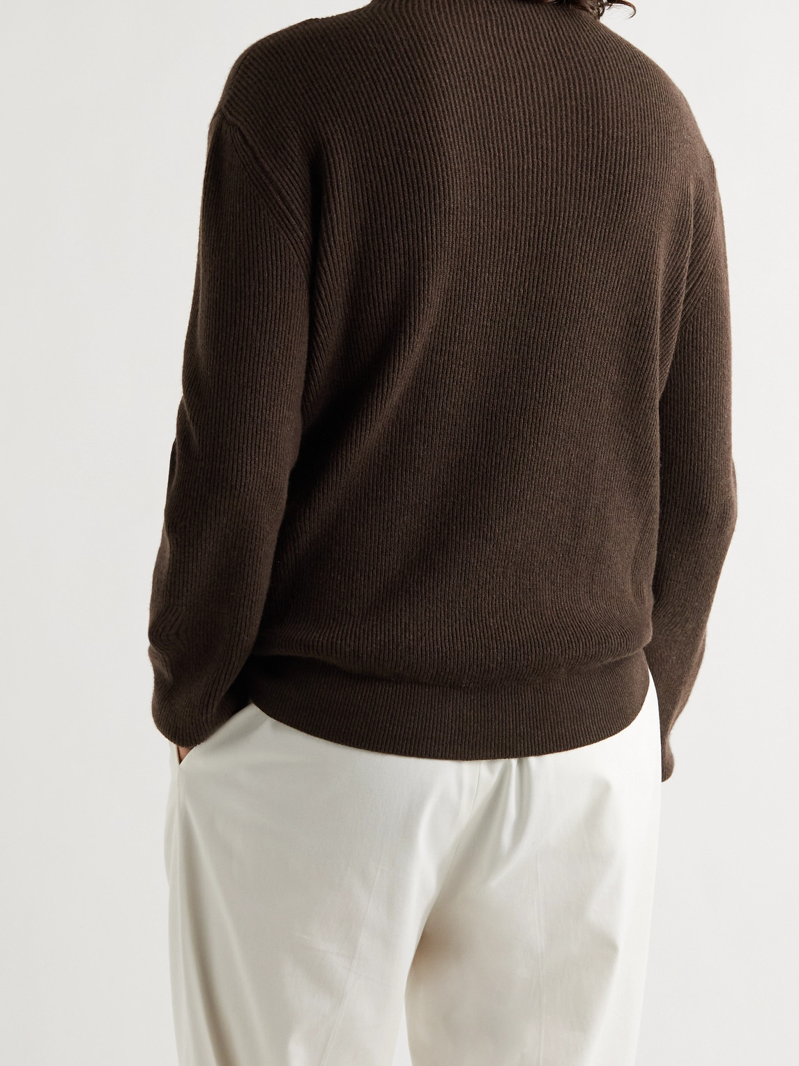 Shop The Row Daniel Ribbed Cashmere Mock-neck Sweater In Brown
