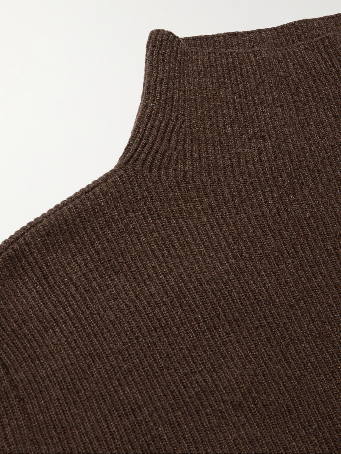Shop The Row Daniel Ribbed Cashmere Mock-neck Sweater In Brown
