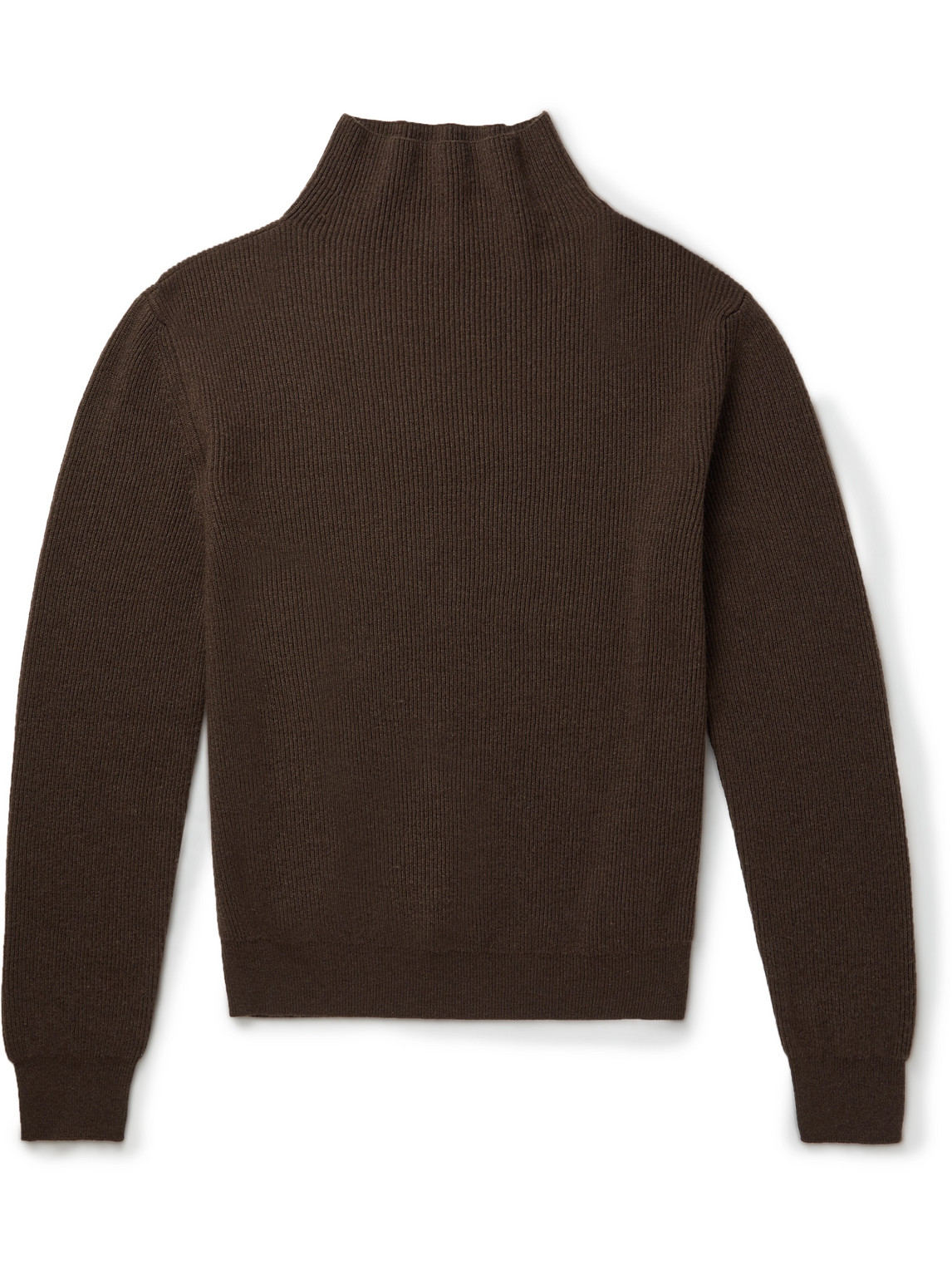 Shop The Row Daniel Ribbed Cashmere Mock-neck Sweater In Brown